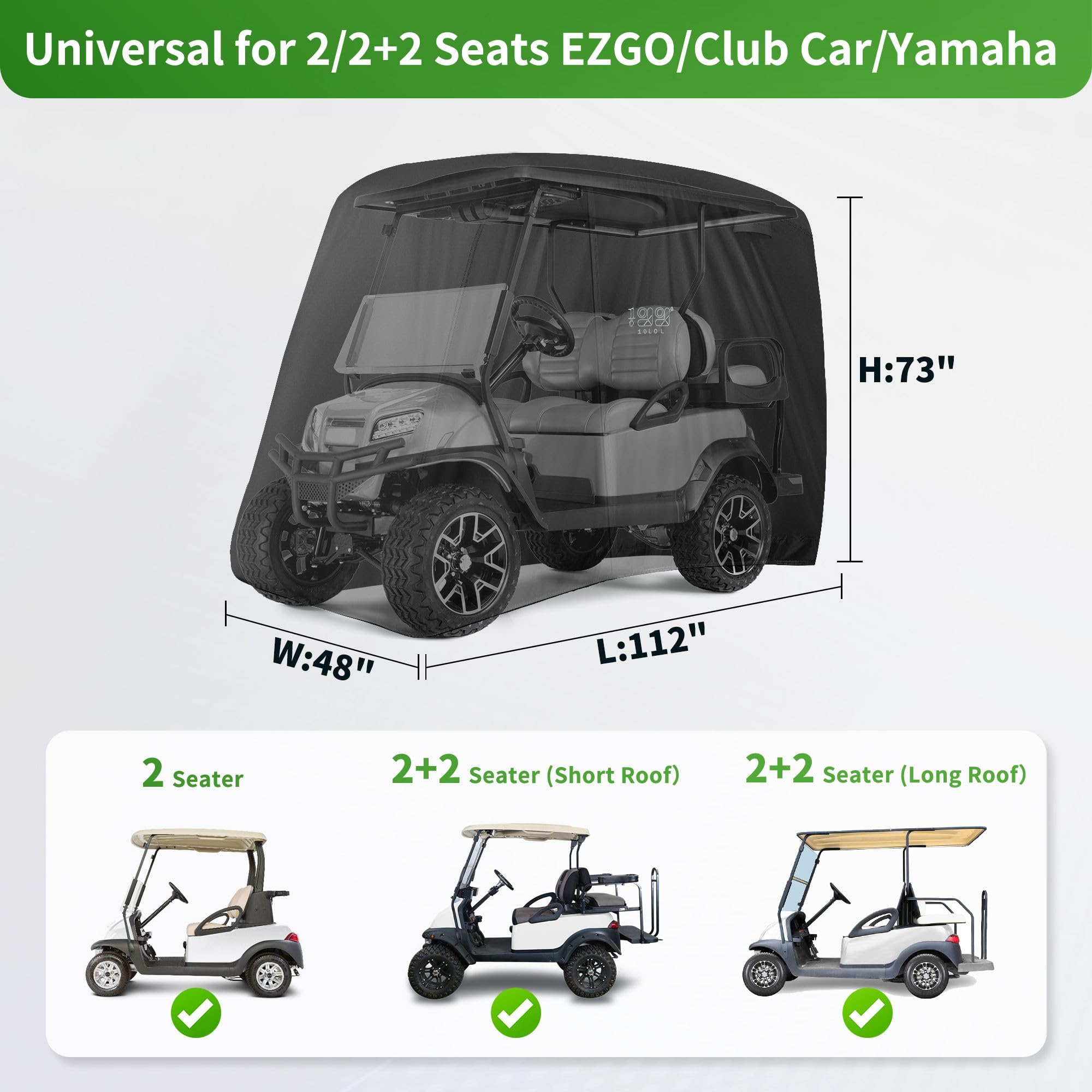 10L0L Copertura per Passeggino da Golf per 4 passeggeri, Adatta per EZGO, Club Car, Yamaha, Impermeabile 400D, Antivento, Resistente al Sole, per Esterni, per Tutte Le Stagioni, in Poliestere,