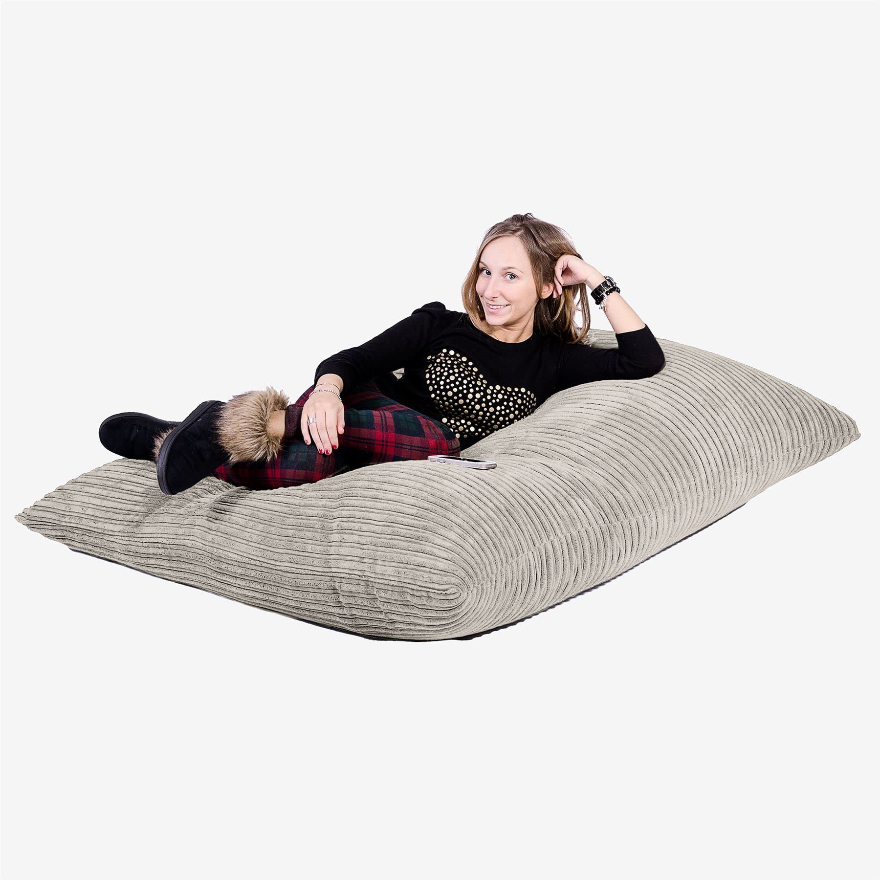 Lounge Pug Pouf Coussin Géant XXL en Velours Côtelé - Grand Coussin d'assise, Pouf Intérieur et Extérieur, Maniable & Polyvalent - Vison