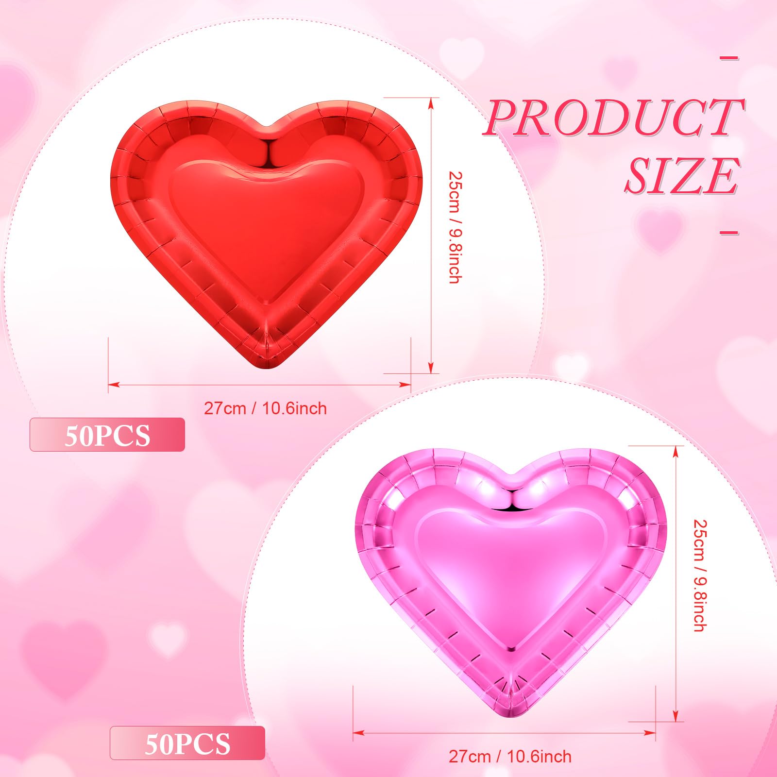 Remerry Lot de 100 assiettes jetables en carton épais en forme de cœur pour la Saint-Valentin 26 x 24 cm - Assiettes décoratives en carton pour mariage, anniversaire (rouge et rose)