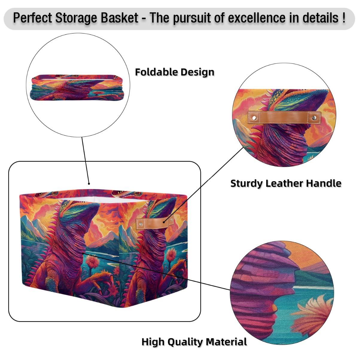 Mexpekil Cesta de almacenamiento multicolor de camaleón, caja de almacenamiento de juguetes para niños, plegable, organizador de tela para estantes, cesta de regalo grande con asas, 2 piezas