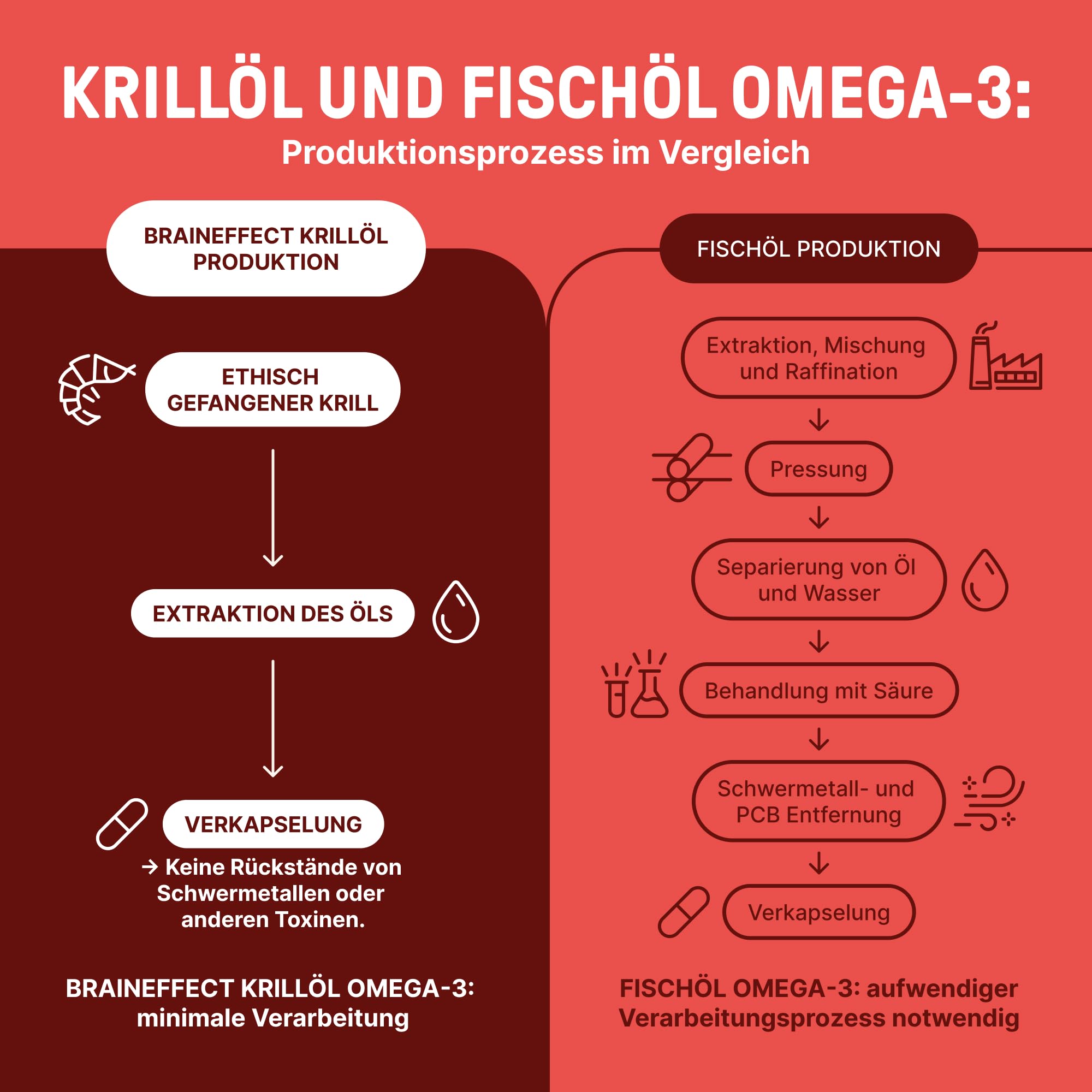 BRAINEFFECT Capsules Premium Oméga 3 à l’huile de krill | 100% huile de krill (non diluée) | Astaxanthine EPA DHA Choline | Sans odeur ni goût de poisson | 60 gélules | Fabriqué en Allemagne