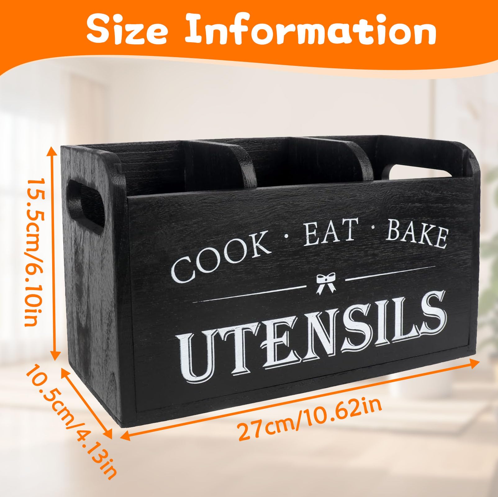 Portautensili da cucina con 3 Scomparti & Fori Drenaggio, Organizer Utensili Legno Porta Mestoli, Scatola Immagazzinaggio Stoviglie Organizzatore Posate per Tavoli, Piani Lavoro, Bacchette, Forchette