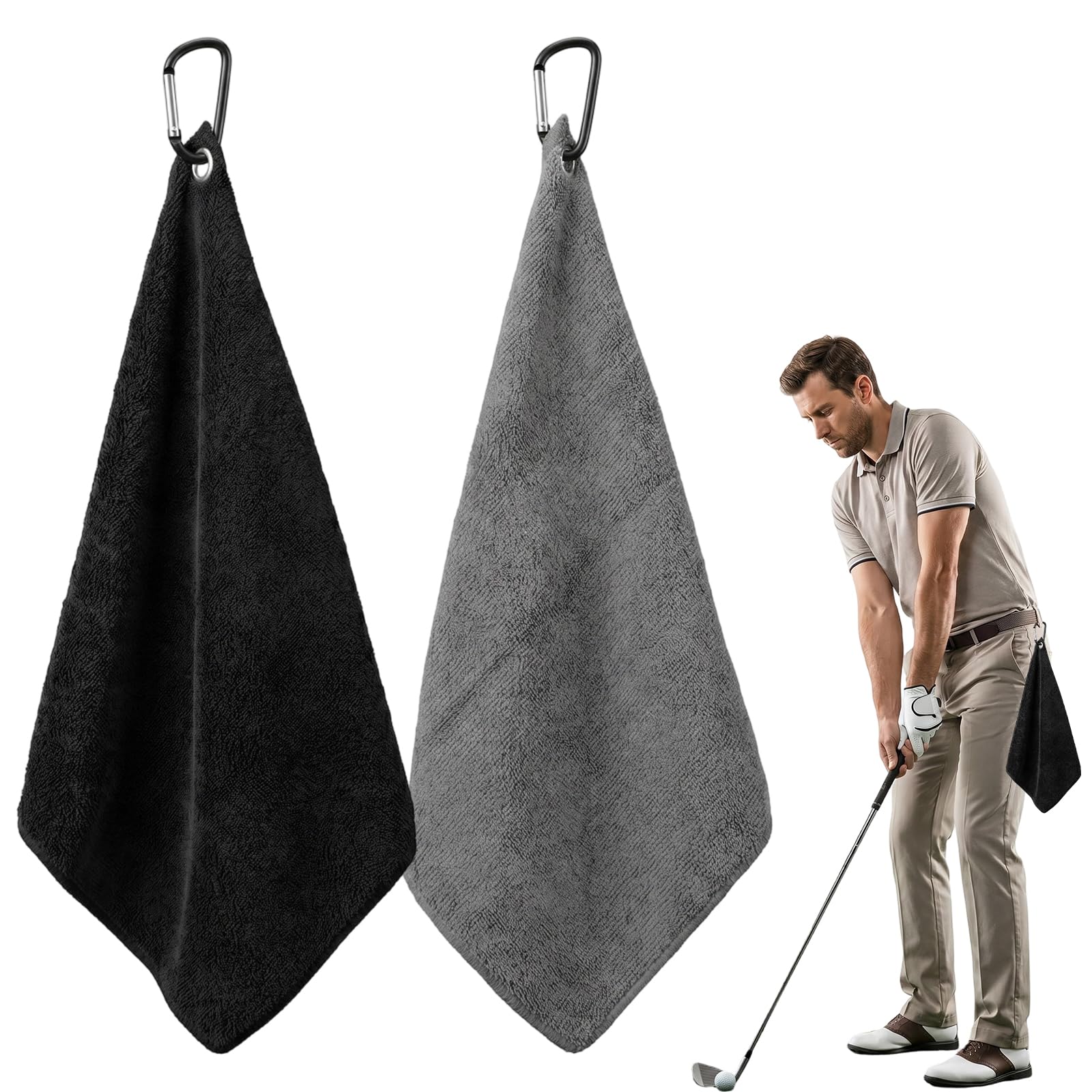 2 Pack Golf Towels for Golf Bags with Clip, Microfiber Golfs Towel