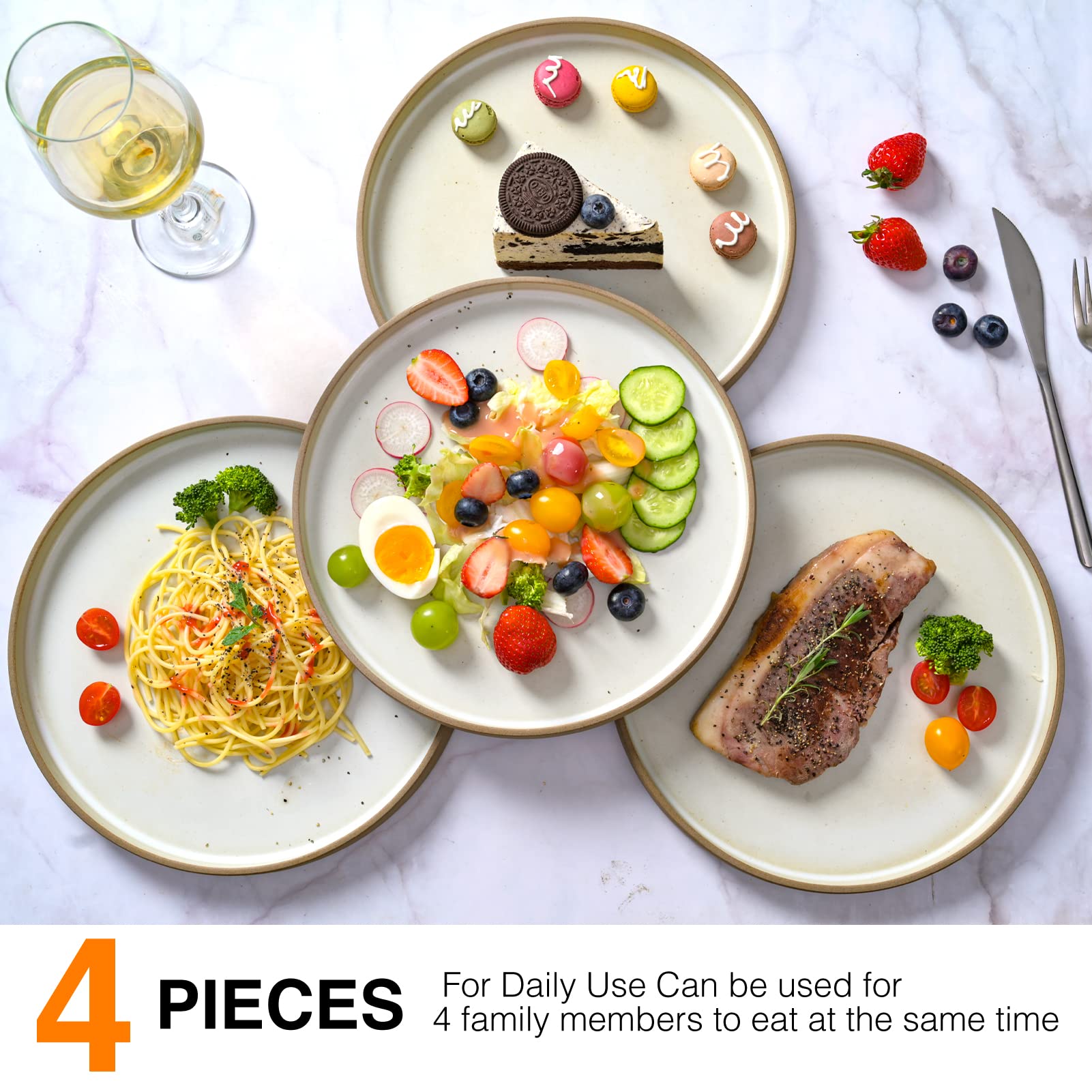 Platos llanos de cerámica, platos de porcelana blanca de 10 pulgadas, plato de cena de carne, platos de porcelana de cocina para ensalada, pasta, postre, microondas y lavavajillas