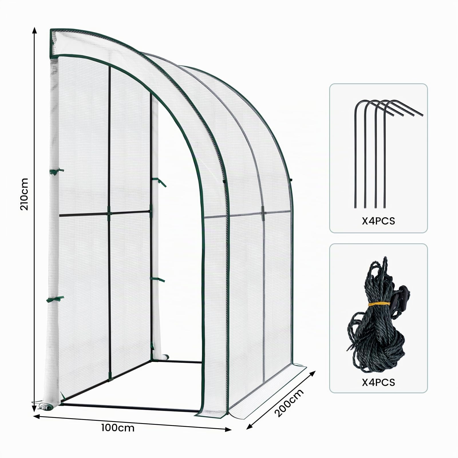 WOLTU Invernadero de Invierno de Pared, Impermeable, Blanco, 200x100x210cm | PE 140g/m²; Reforzada; Todas Estaciones; Plantas/Verduras; Flores; Jardín