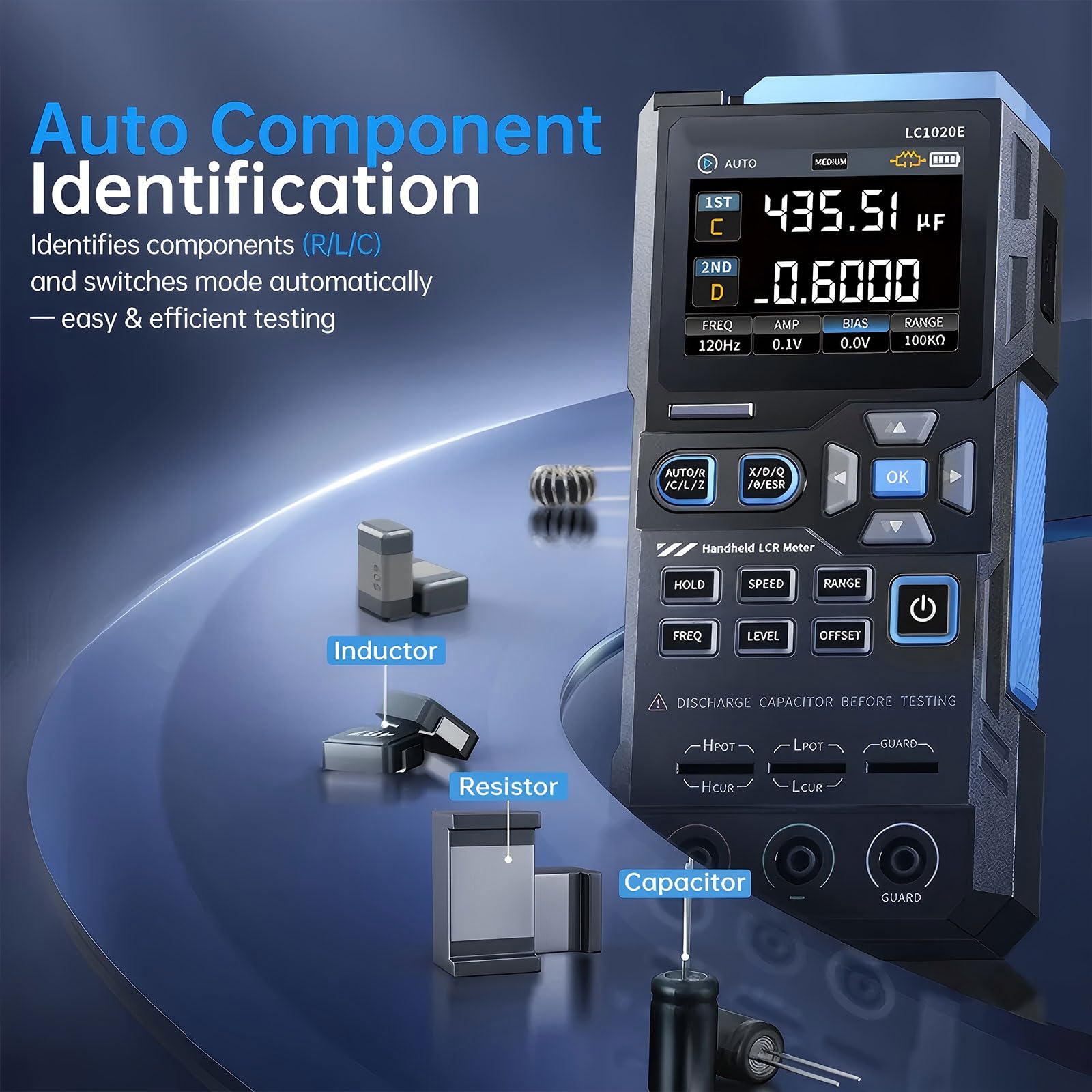 Misuratore funzioni multiple Tester capacità resistenza portatile con frequenza selezionabile da 100 Hz a 100 kHz per misuratore smistamento componenti elettrici da laboratorio