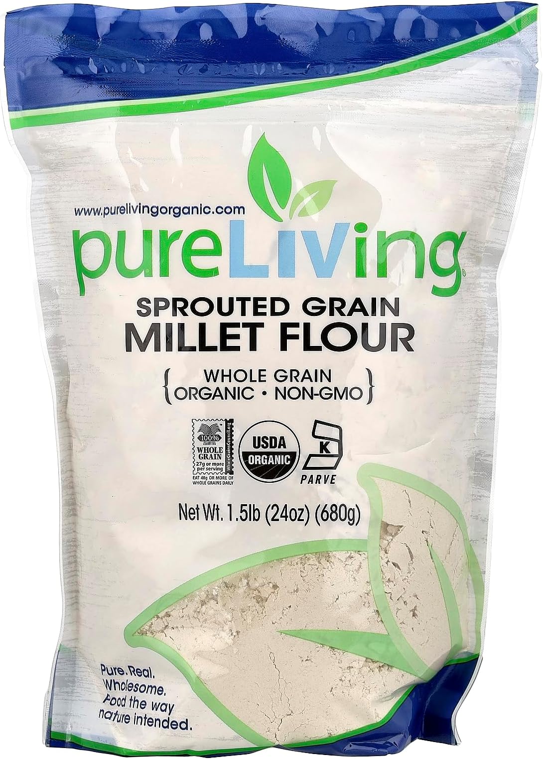 Pure Living Organic Sprouted Grain Millet Flour, 24 oz (680 g)