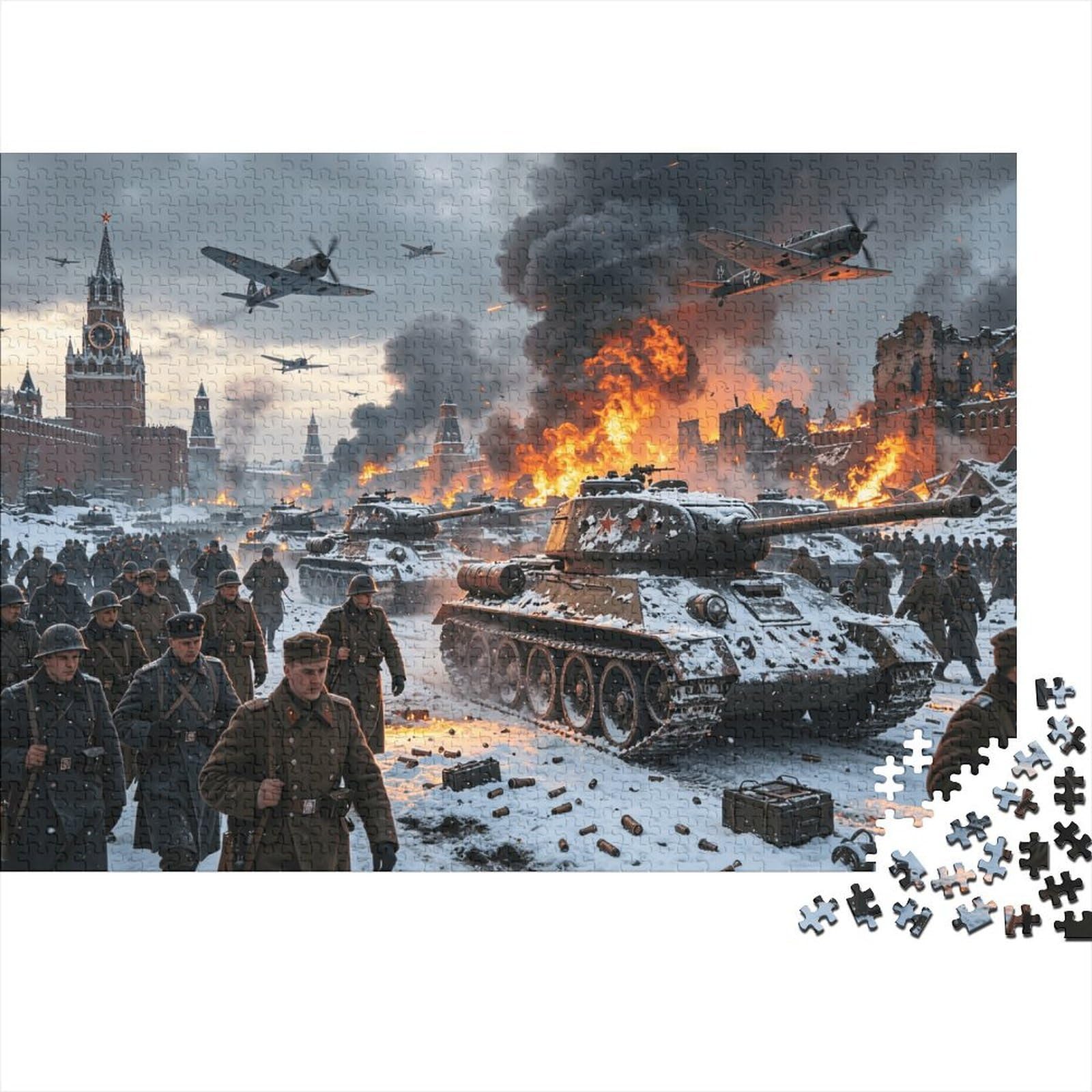 Military Battle Jigsaw Puzzle 1000 Pieces Recycled Material WW2 War Puzzles for Boy & Girl Ages 6 Years Up Educational Game Challenge Parent Child Toy 38x26cm/1000pcs