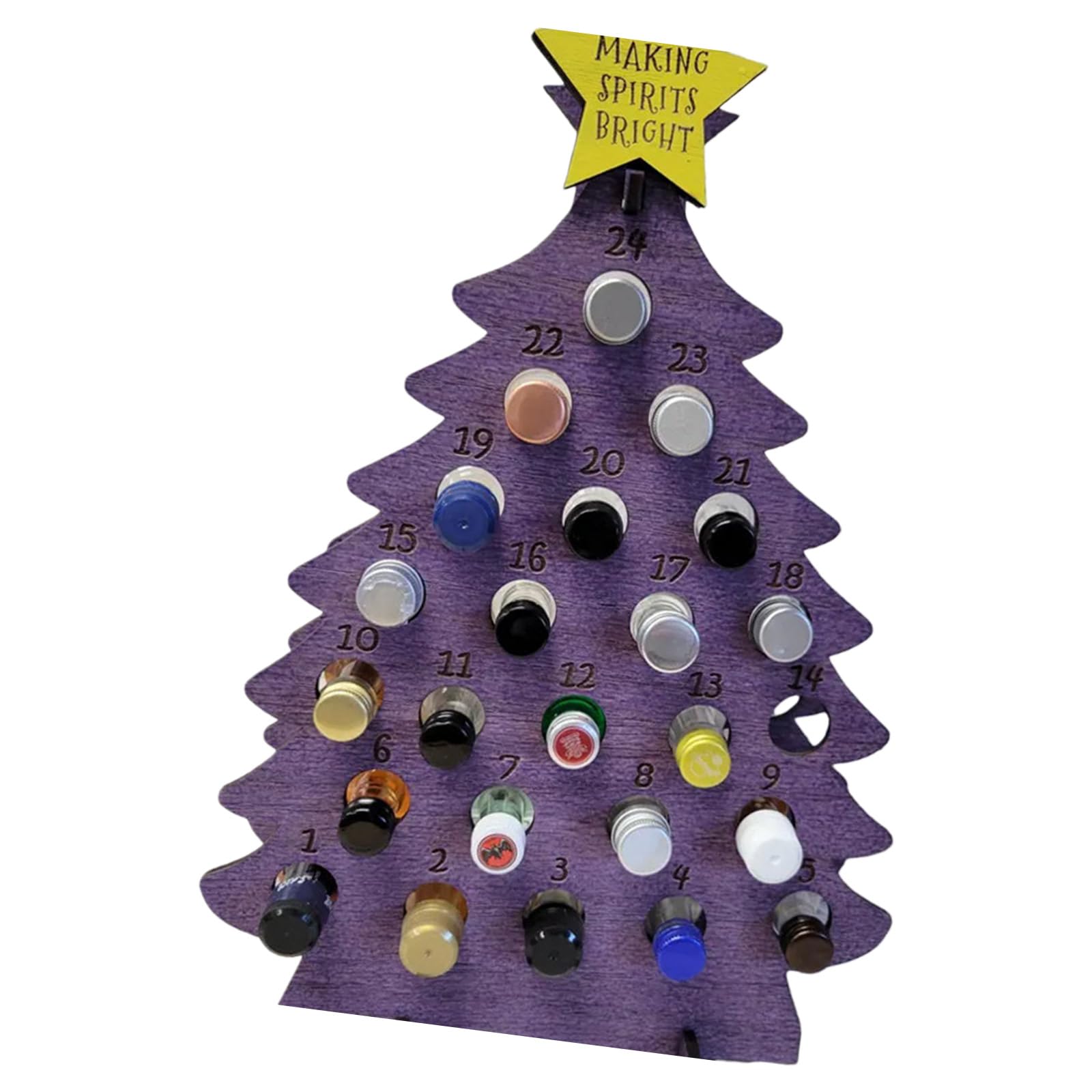 Weihnachts Count Down Displaybaum aus Naturholz für 24 Flaschen unterschiedlicher Größe, Weihnachtsdekoration für Familienfeiern, Miniatur Alkoholflaschen Adventskalender