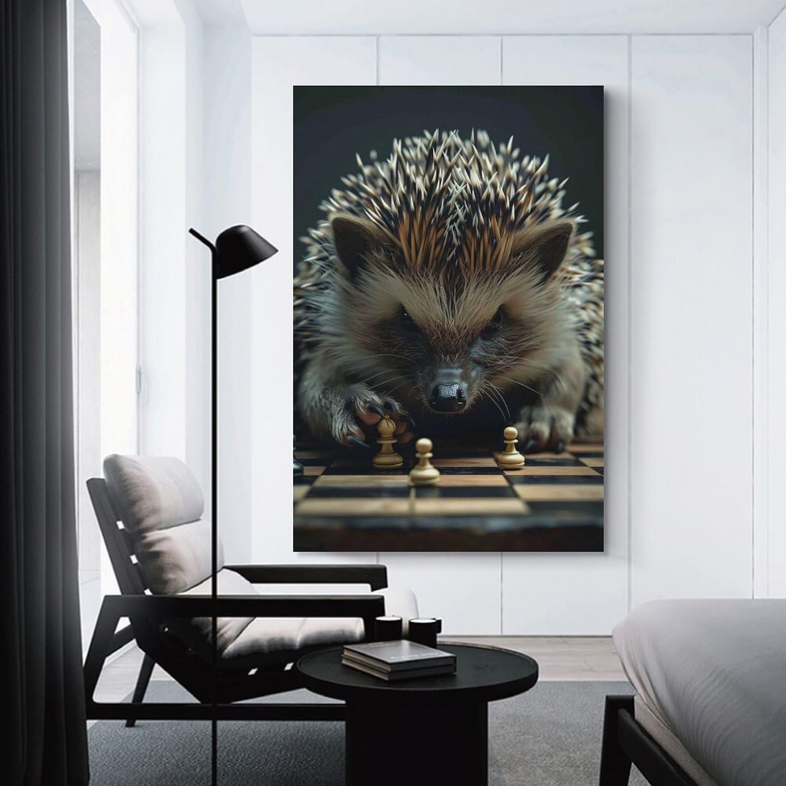 Junmoney Hedgehog Chess Wall Art Print 20x30inch(50x75cm), for Hallway, Entryway Or Landing, Wall Decor to Refresh Empty Corners, for Cosy Room Updates