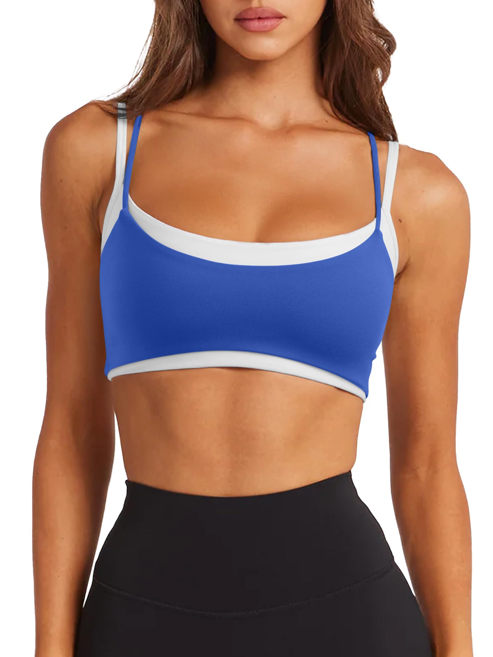 LASLULU Womens Scoop Neck Workout Tops Sleeveless Cropped - Sports Bras | Mubboo