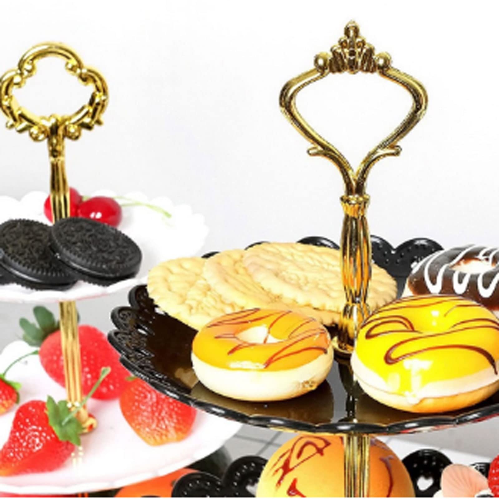 ACHVAC Estante 3 Capas de Pastel de Pastel de Frutas Bandeja de Bandeja de Bandeja de Cupcake Estante apilable apilable Desmontable Fiesta de cumpleaños Postre Postre (Color : Schwarz)