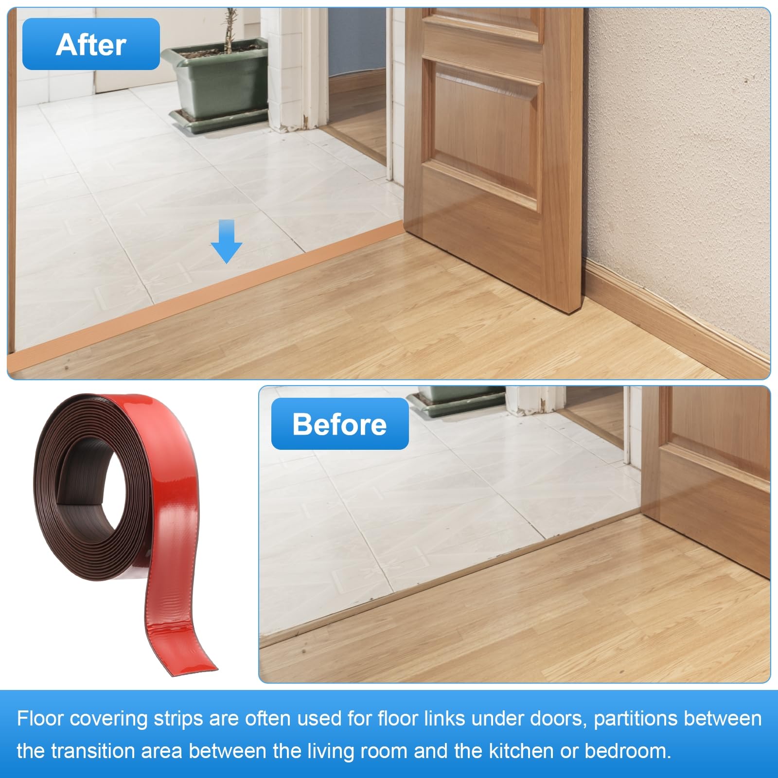 QUARKZMAN Striscia di Transizione del Pavimento 2" 16.5ft Strisce Autoadesive per Pavimenti in Laminato Copertura del Pavimento Strisce di Finitura Tappeti, Grana di Legno Marrone Scuro