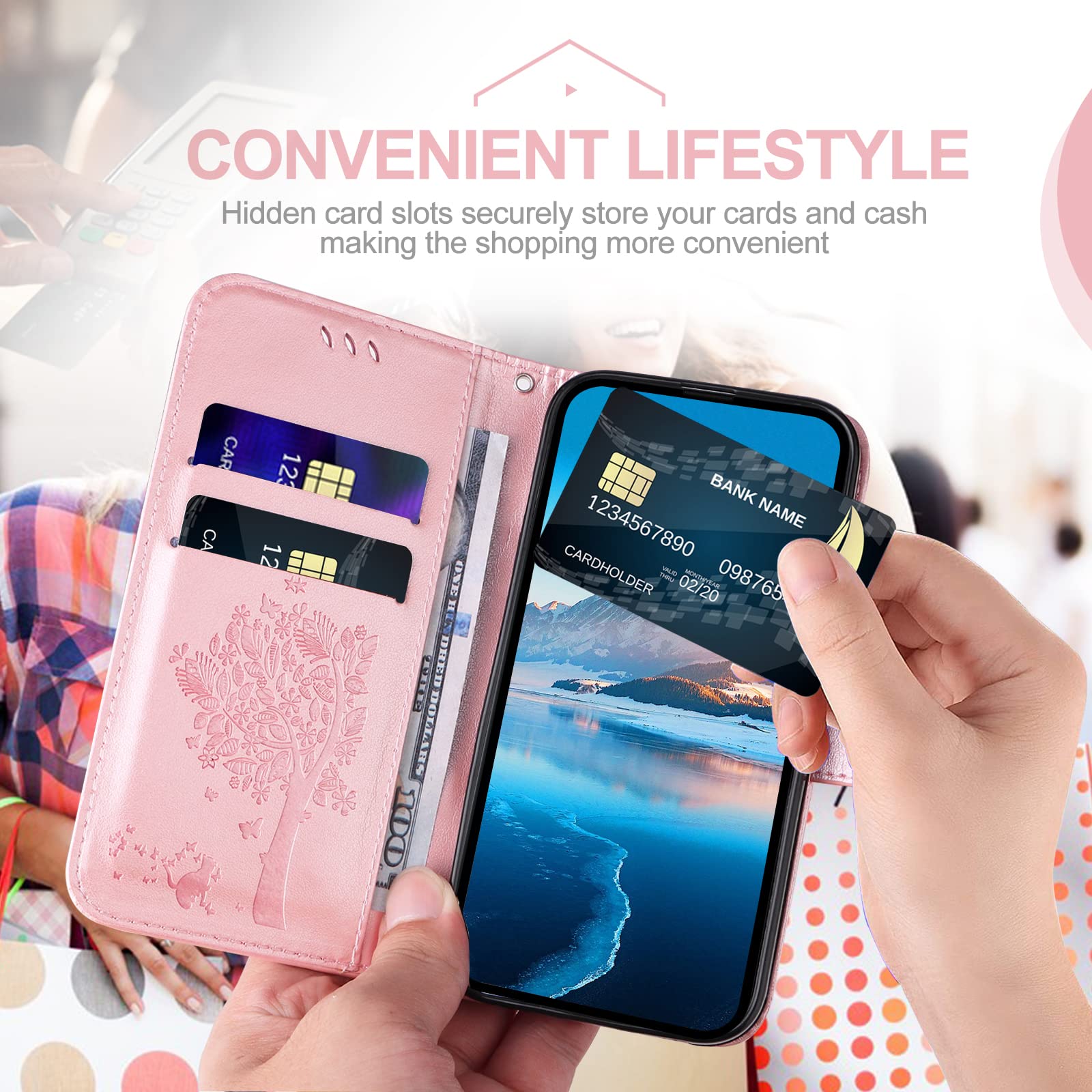 HAONANDE Flip Cover Per Huawei Mate 20 Pro, Custodia Pelle PU a Libro Portafoglio Antiurto donna Case Caso Con Motivo Cuore Cordino Slot per carte Supporto Stand Magnetica Rosso