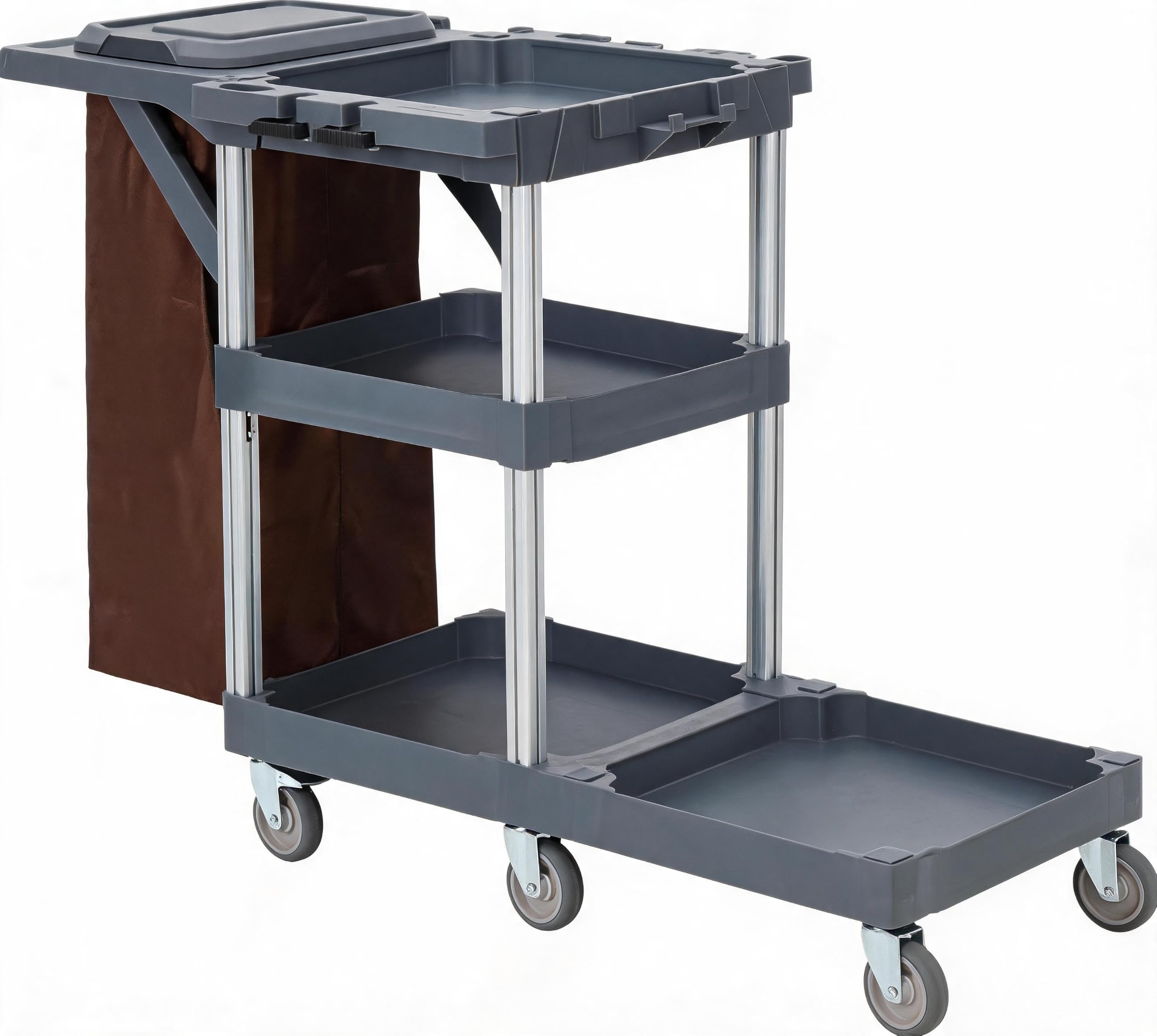 Reinigungswagen 6 Rollen, Abdeckung, Müllsack, 136 kg, 95x49x22 cm
