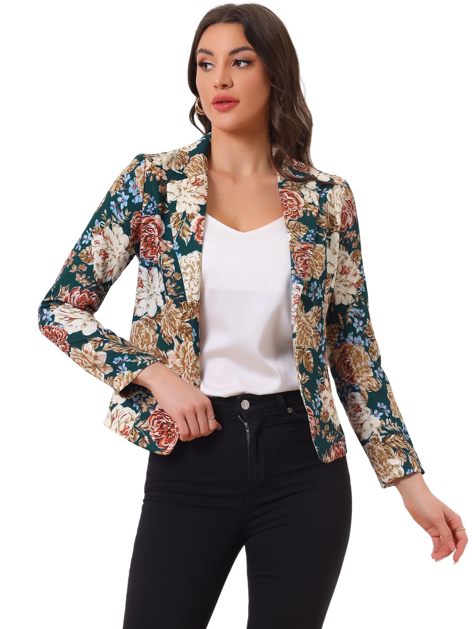 Women's Long Sleeve Notch Lapel Open-Front Allover Printed Casual Blazer Jacket-image-45
