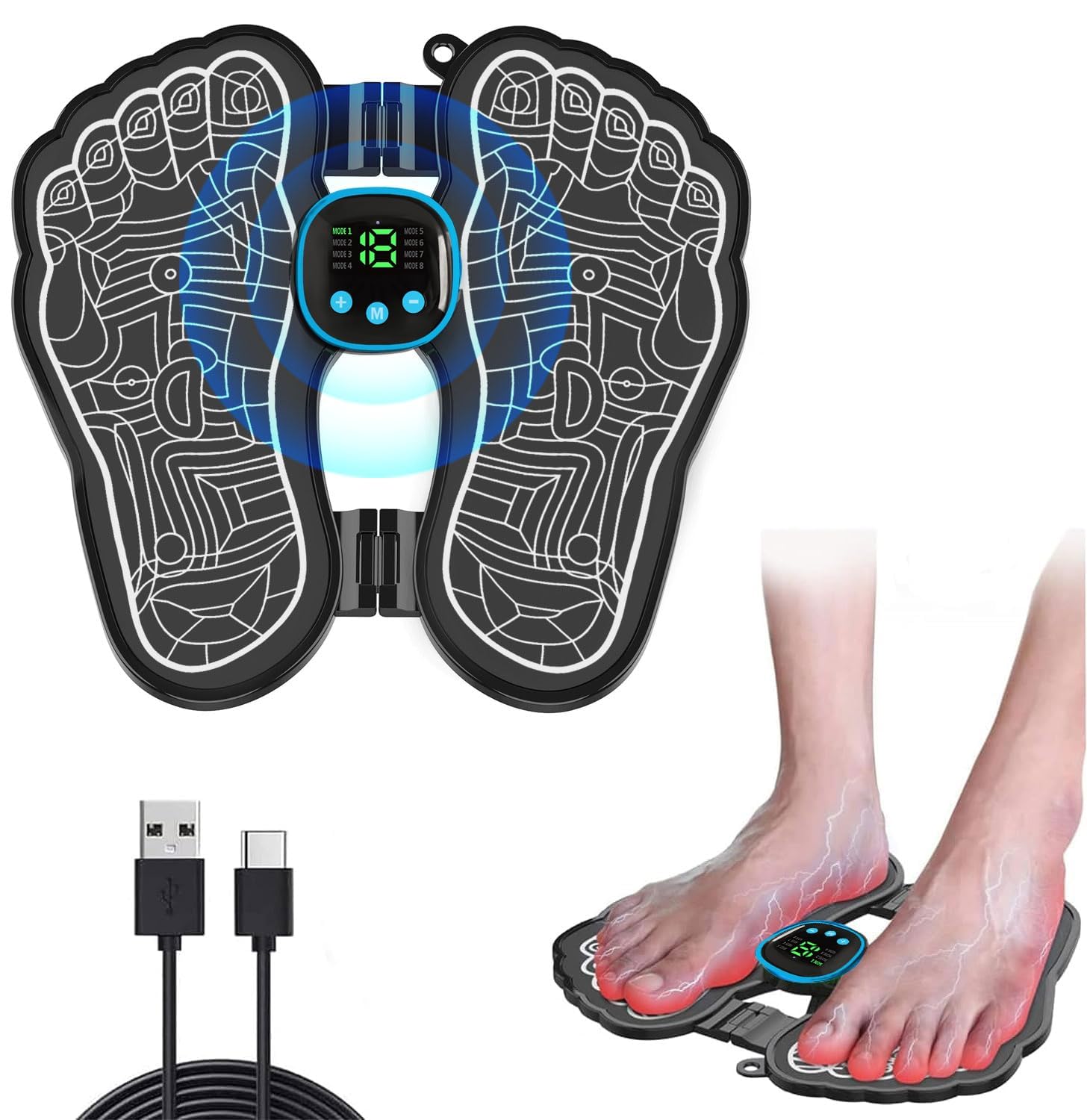 Masajeador de Pies Eléctrico,masajeador de pies,8 modos,19 niveles de intensidad,Aliviar Dolor Cansadas Mejorar la Circulación Sanguínea，alivia la rigidez,(recargable)