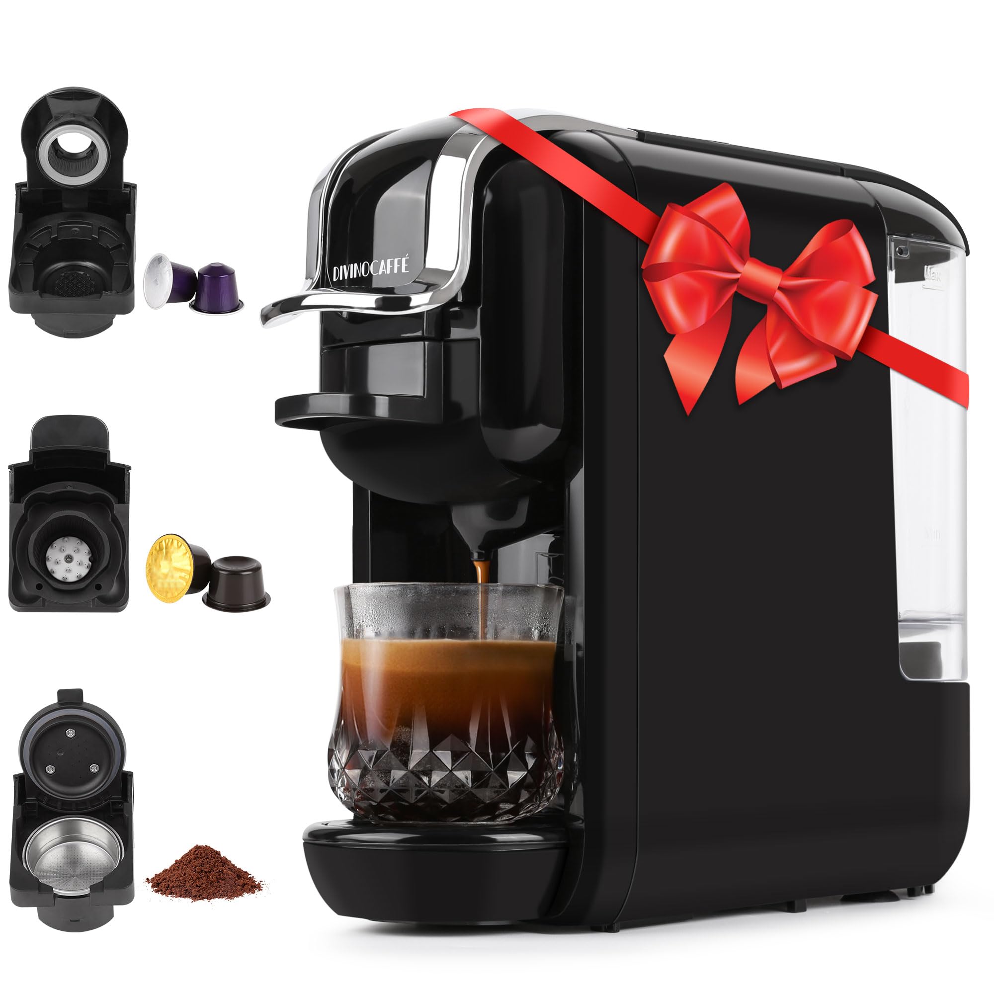 Espresso coffee maker for Nespresso capsule, Lavazza blue capsule and coffee powder, 19 bar pressure makes authentic espresso coffee, mini espresso machines with water tank