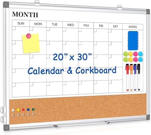 Vista 10 de Calendario mensual de pizarra blanca de borrado en seco para pared, 36 x 24 pulgadas, calendario magnético de doble cara, pizarra blanca y tablero