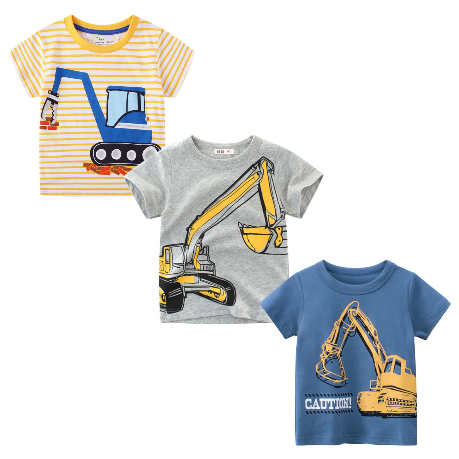 Tshirt Kinder Jungen Kurzarm Cartoon Bagger T-Shirt 3er-Pack Kleinkind Jungs Baumwolle Atmungsaktiv Sommer Oberteile 2-7 Jahre