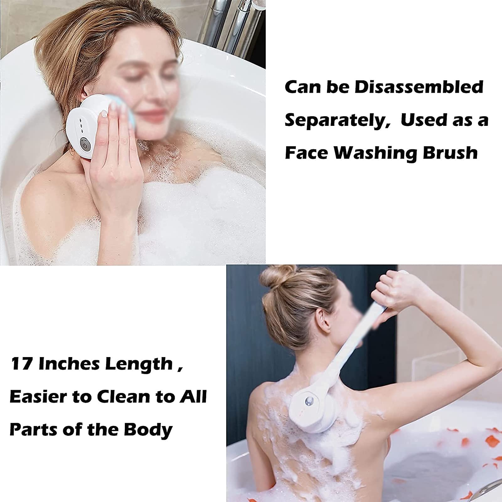 M-TOP Cepillo de Bano para la Espalda Cepillo Eléctrico para Baño Corporal con Cabeza de 5 Cepillos, Cepillo de Masaje de Ducha Automático Exfoliante Mejora la Circulación Sanguínea