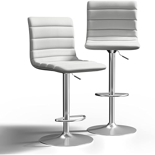 NicBex Swivel Bar Stools Modern PU Leather Adjustable Barstools, Kitchen Island Counter Bar Stools Set of 2,(White Color)
