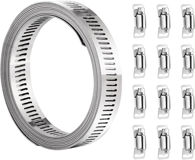 hannger Stainless Steel Jubilee Clips - 5m/16.4ft DIY Large Hose Clamps Worm Drive Hose Clamps Adjustable Pipe with Screw Clamp 12 Pcs for Radiator/Automotive/Mechanical Plumbing/Tube and Fuel Line