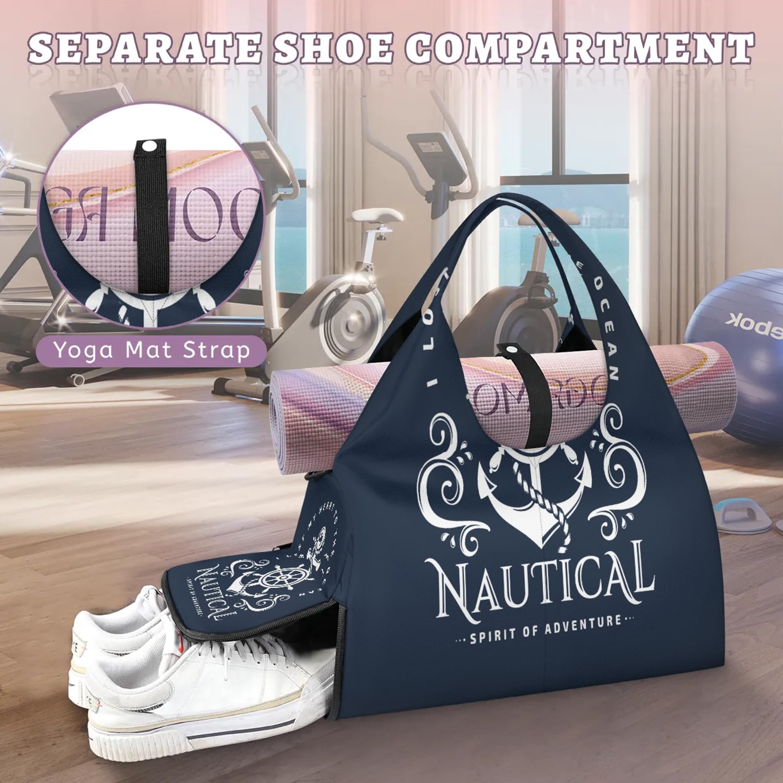 Sporttasche mit Anker-Emblem, für Damen und Herren, Anker, Wochenende, Übernachtungstasche, mit Schuhfach, Schultertasche, Gepäcktasche für Yoga, Fitnessstudio, Reisen, farbe, L, Taschen-Organizer
