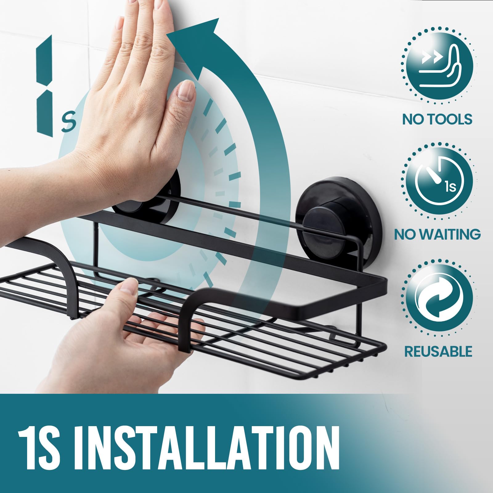 TAILI 2 Pack Rustproof Suction Shower Caddy - Image 2