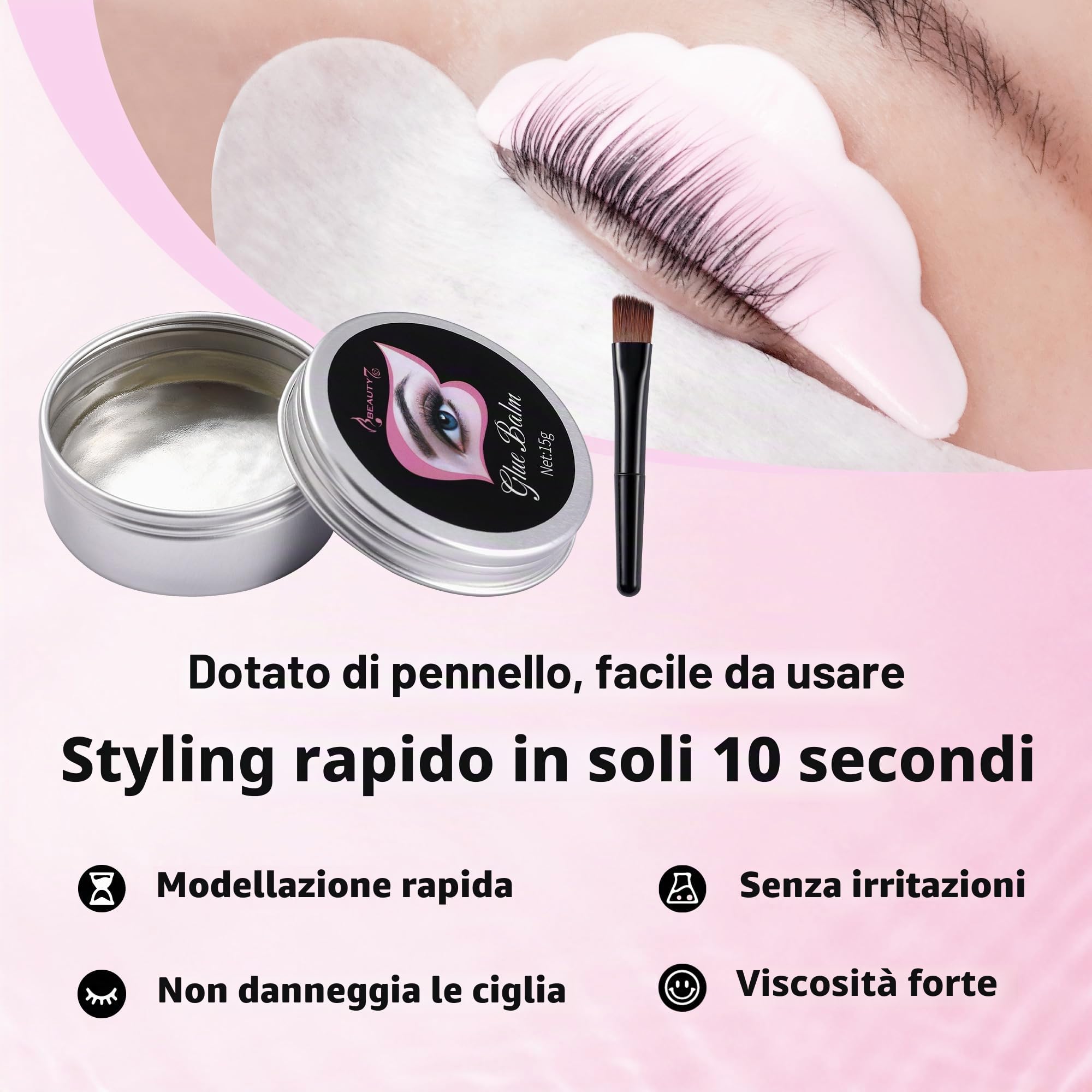 Lash Lift Glue Balm, Colla per Lifting Ciglia Semi Permanente per Laminazione Sopracciglia, Colla Lifting Professionale Aggiornato e Asciugatura Rapida, con Mini Spazzola - 15 g