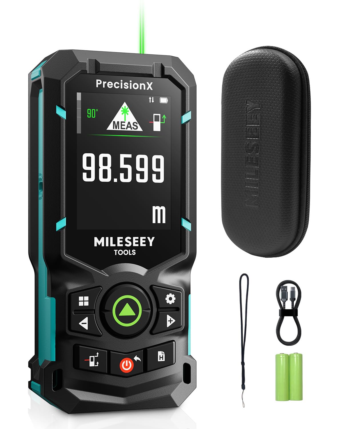 MiLESEEY S50 Metro Laser con Raggio Verde, 120 m Misuratore Laser, P2P Metro Laser Professionale, Allineamento Laser Laterale, Ricaricabile, Display IPS da 6,1 cm, All'Interno All'Esterno