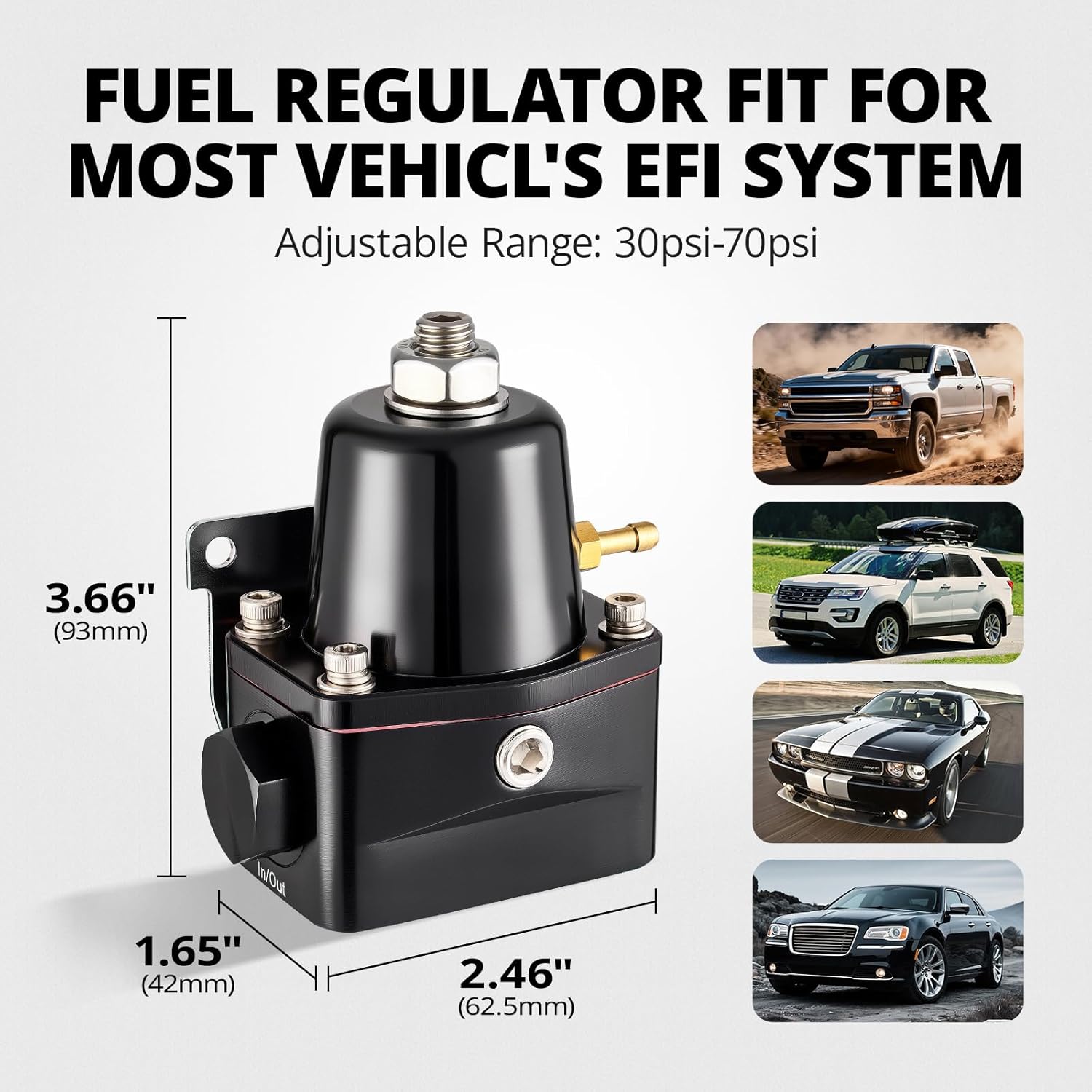 EVIL ENERGY Fuel Pressure Regulator 6AN EFI Bypass Return Adjustable (30-70PSI), Black