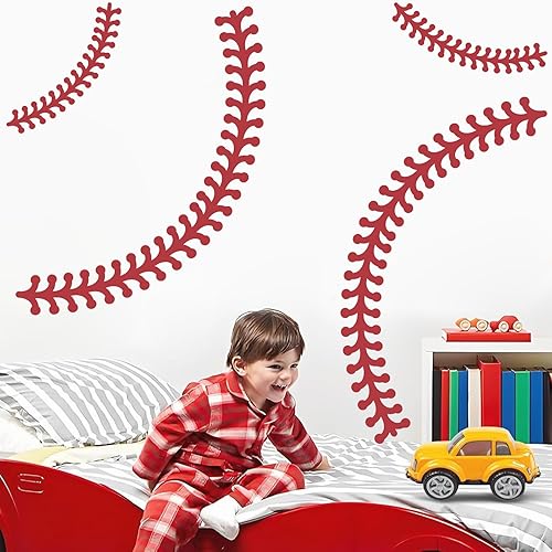 Miniatura 3 de Calcomanía de pared grande de béisbol, calcomanías de vinilo con puntadas de béisbol para techo, calcomanías de pared para despegar y pegar,