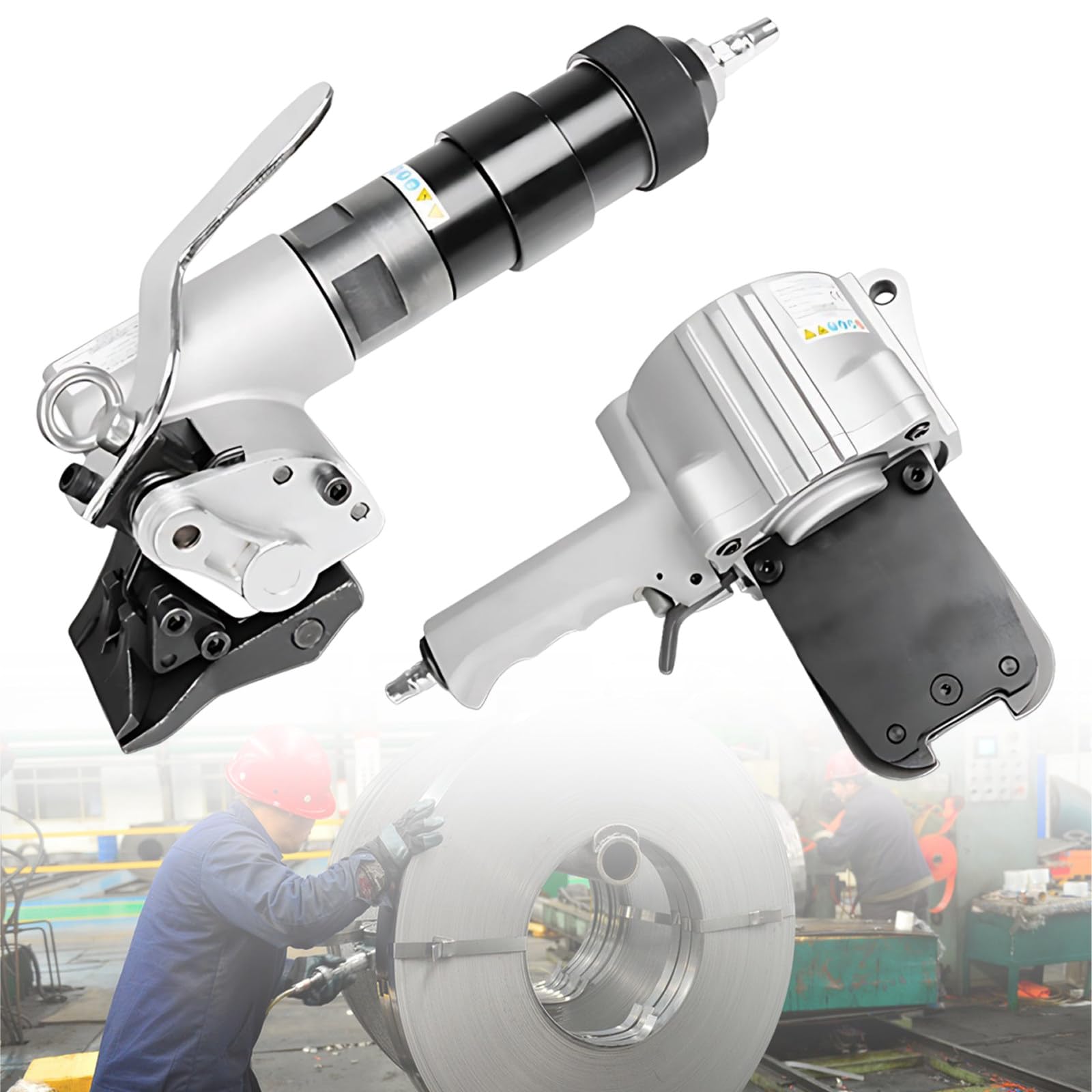 SHAHRYAR 8500 N Spannkraftstahl-Umreifungswerkzeug-Set,Pneumatische Stahl-Umreifungsmaschine,Ganzmetallkonstruktion,Starker Aluminiumschneider,Für Industrieverpackungen 32mm