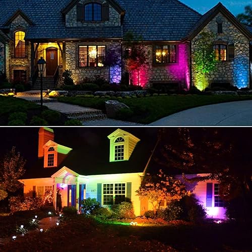 Miniatura 8 de T-SUNUS Focos solares de color paisaje, IP65, impermeables, luces de pared, 2 en 1, luz solar para paisajismo al aire libre para patio, jardín,