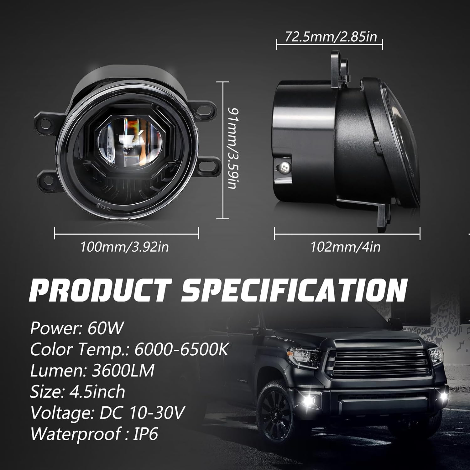 OPP ULITE Tacoma Led Fog Lights for Tacoma 2016-2022, 2014-2022 4Runner, 2014-2019 Tundra, 2007-2014 Camry, 6500K 60W Plug N Play 4.5inch Waterproof Driving Fog Lights Assembly Kit, 2PC Pack