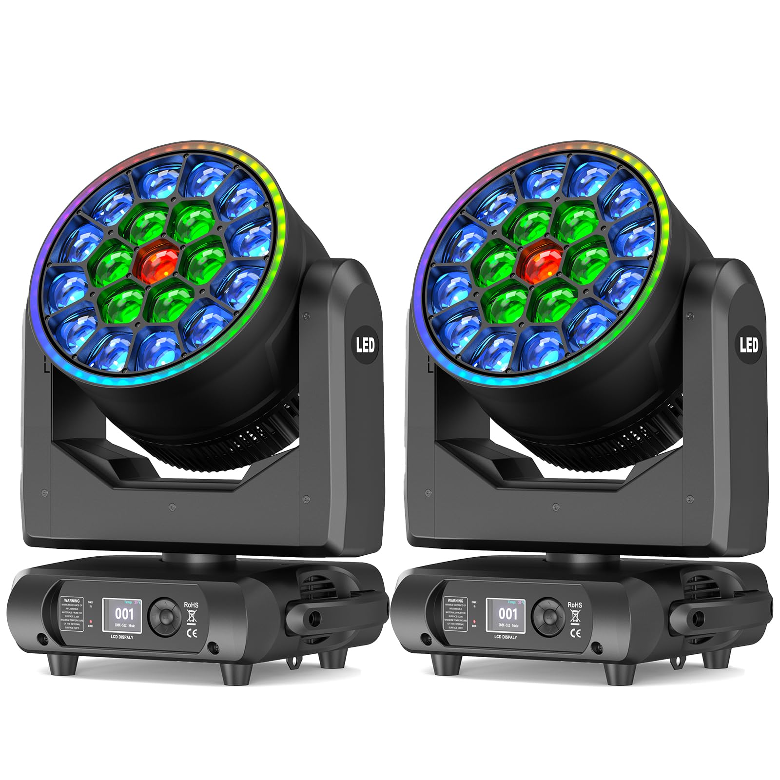 2 pezzi Teste Mobili LED 19 x 20W LED RGBW Beam Wash Luce da Palcoscenico Colore Vortice Caleidoscopio Zoom Effetto Luce di Scena DMX512 per Natale Club DJ Discoteca Festa