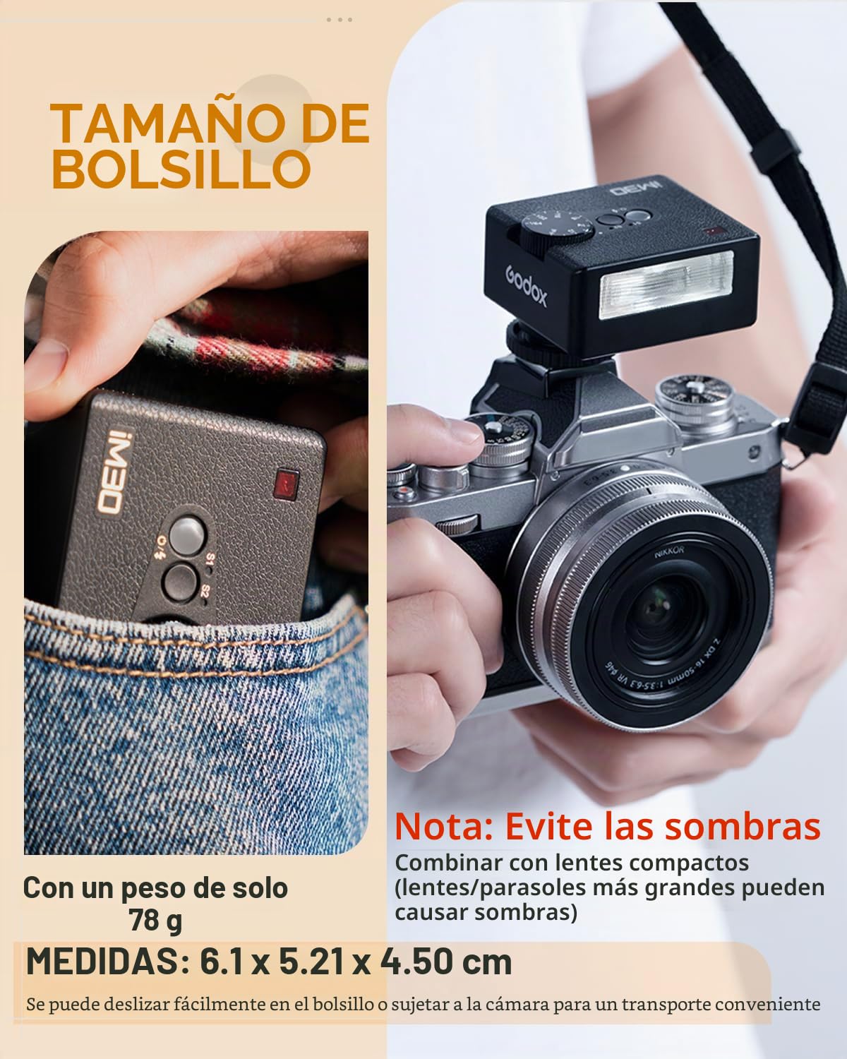 Godox iM30 Godox - Flash de cámara flash GN15 con 7 niveles, CCT 6000 K ± 200 K, flash manual IM 30 para Sony zv1/Sony zve10/Canon/Ricoh gr3/Fuji f1-230 flashes de potencia completa