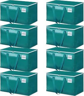 StorageRight Moving Bags, Moving Boxes, 93L 8-Pack Sotrage Bags Totes,Green | Heavy Duty Storage Bins with Lids, Zipper, Reinforced Handles, Tag Pocket, Foldable Moving Supplies for Collge, Dorm,Travel