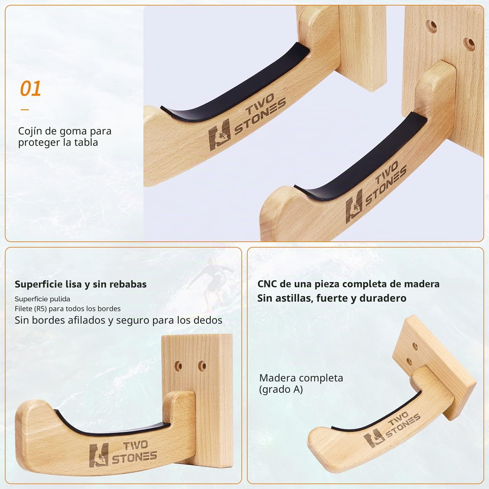 Two Stones Colgador de Pared para Tablas largas y Cortas, Interior y Exterior