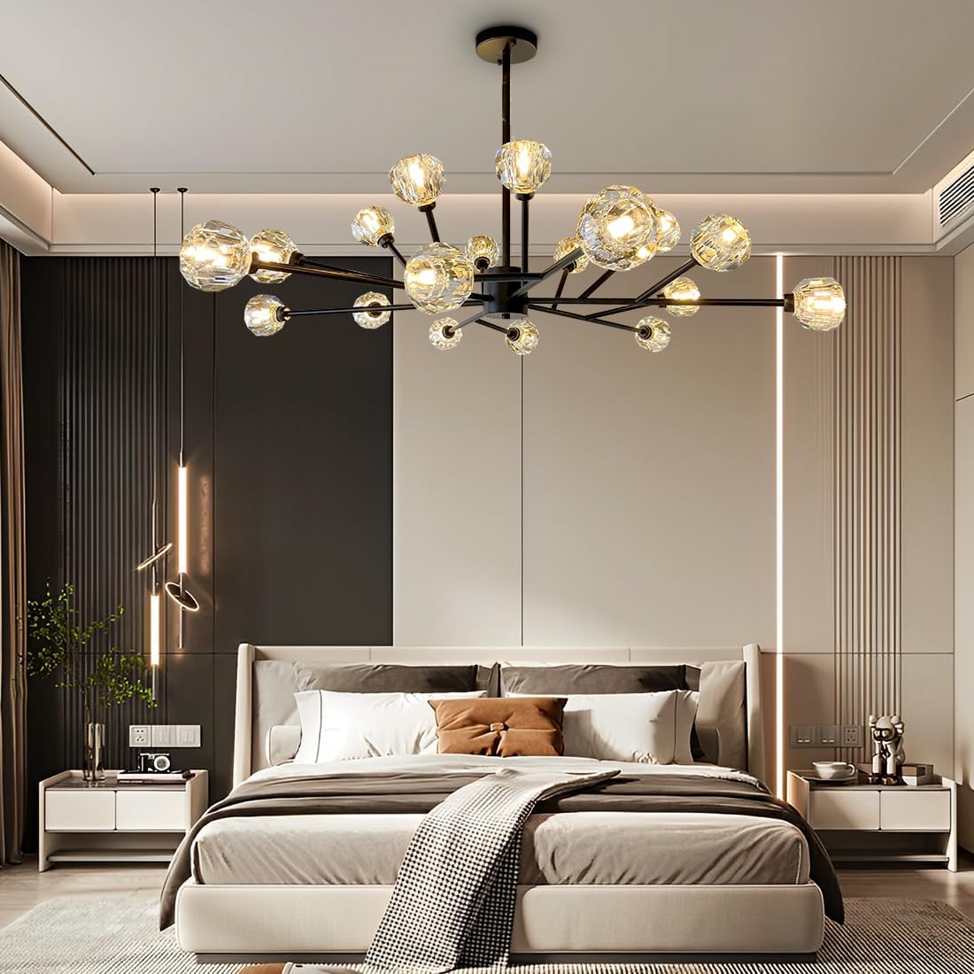 MORE CHANGE 43" Modern Sputnik Chandelier, Black 18-Light Flush Mount Tree Branch Chandelier Adjustable Sputnik Ceiling Light Fixture for Dining Room Kitchen Island Hallway