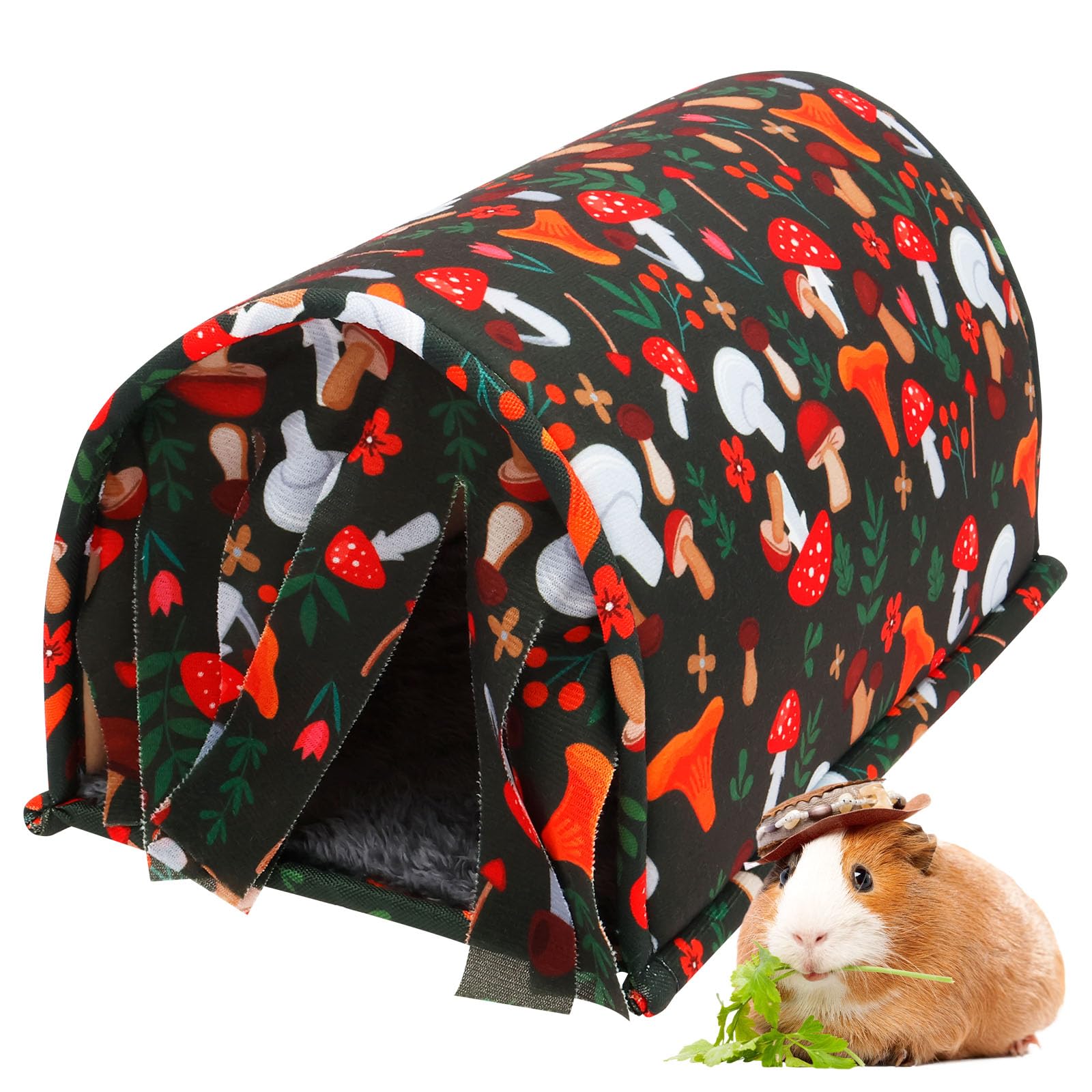 Guinea Pig Bed with Curtain,Soft Guinea Pig Tunnel,33x20x18cm Small Animal Hideout,Washable Small Animal House Cage Accessories for Rabbit Chinchilla Hamster Hedgehog Ferret Bearded Dragon