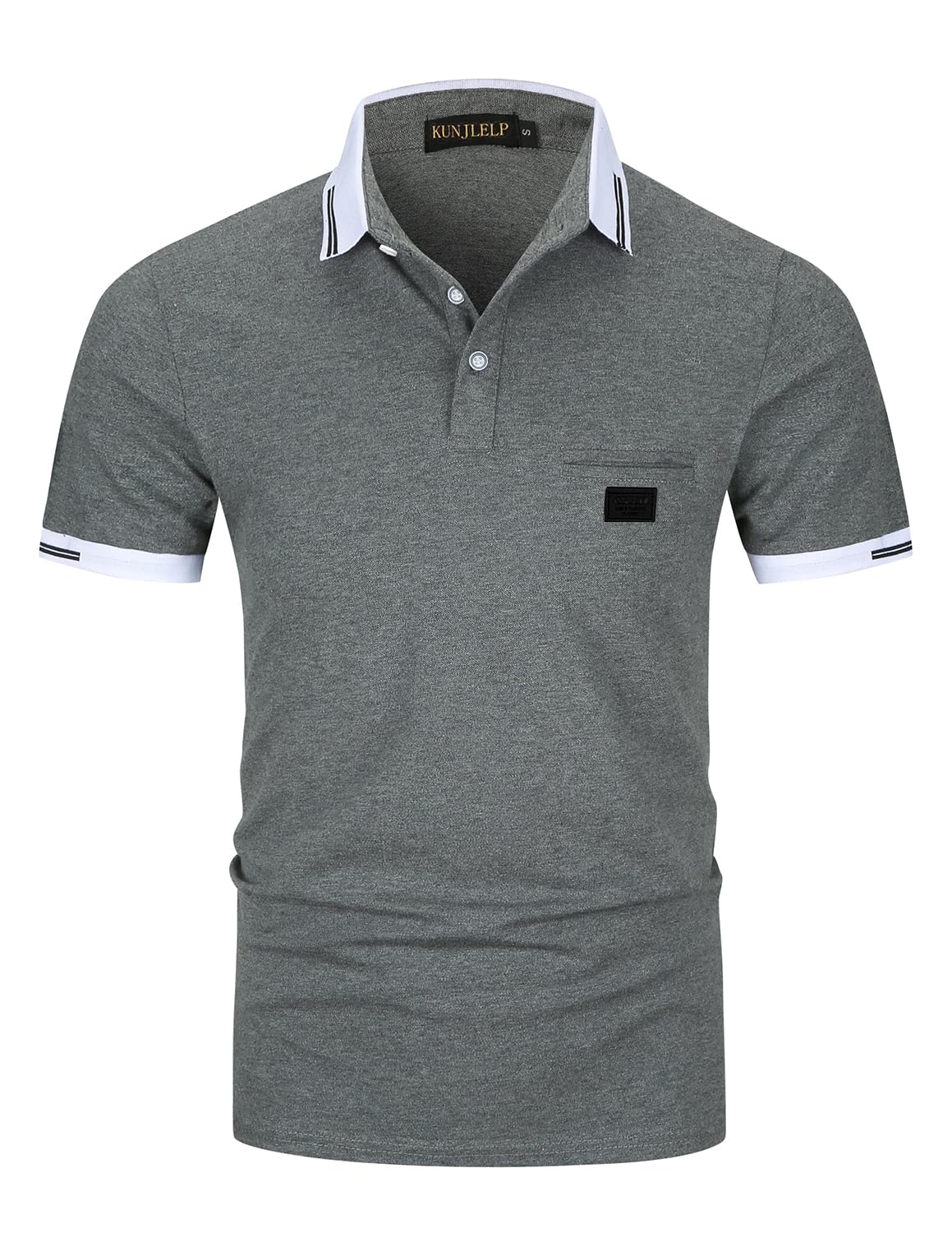 KUNJLELP Poloshirt Herren Kurzarm Polohemd Männer Kontrastfarbe Baumwolle mit Tasche T-Shirt Sommer