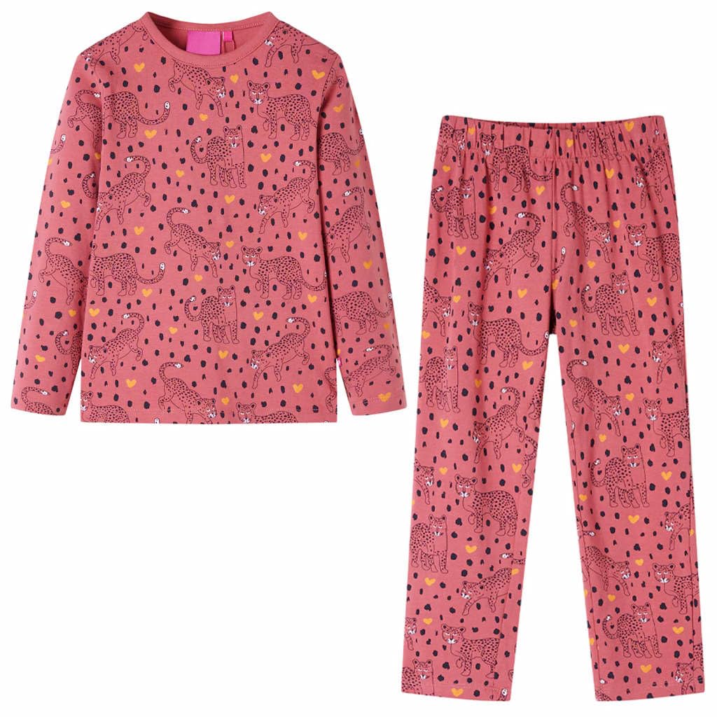 Pigiama per bambini a maniche lunghe rosa antico in cotone 95% morbido e traspirante con elastico in vita e motivo leopardato per bambini 92 adatto come accogliente tuta da casa per l'estate e