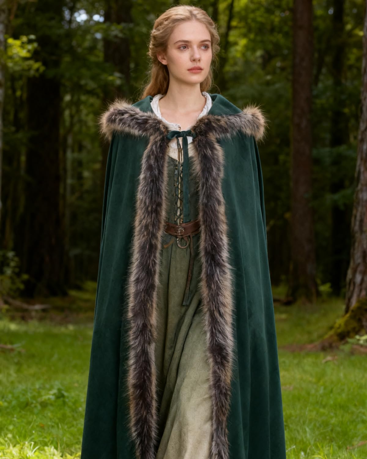 keland Middeleeuwse omslag Renaissance mantel met gesp voor dames Halloween cosplay (legergroen