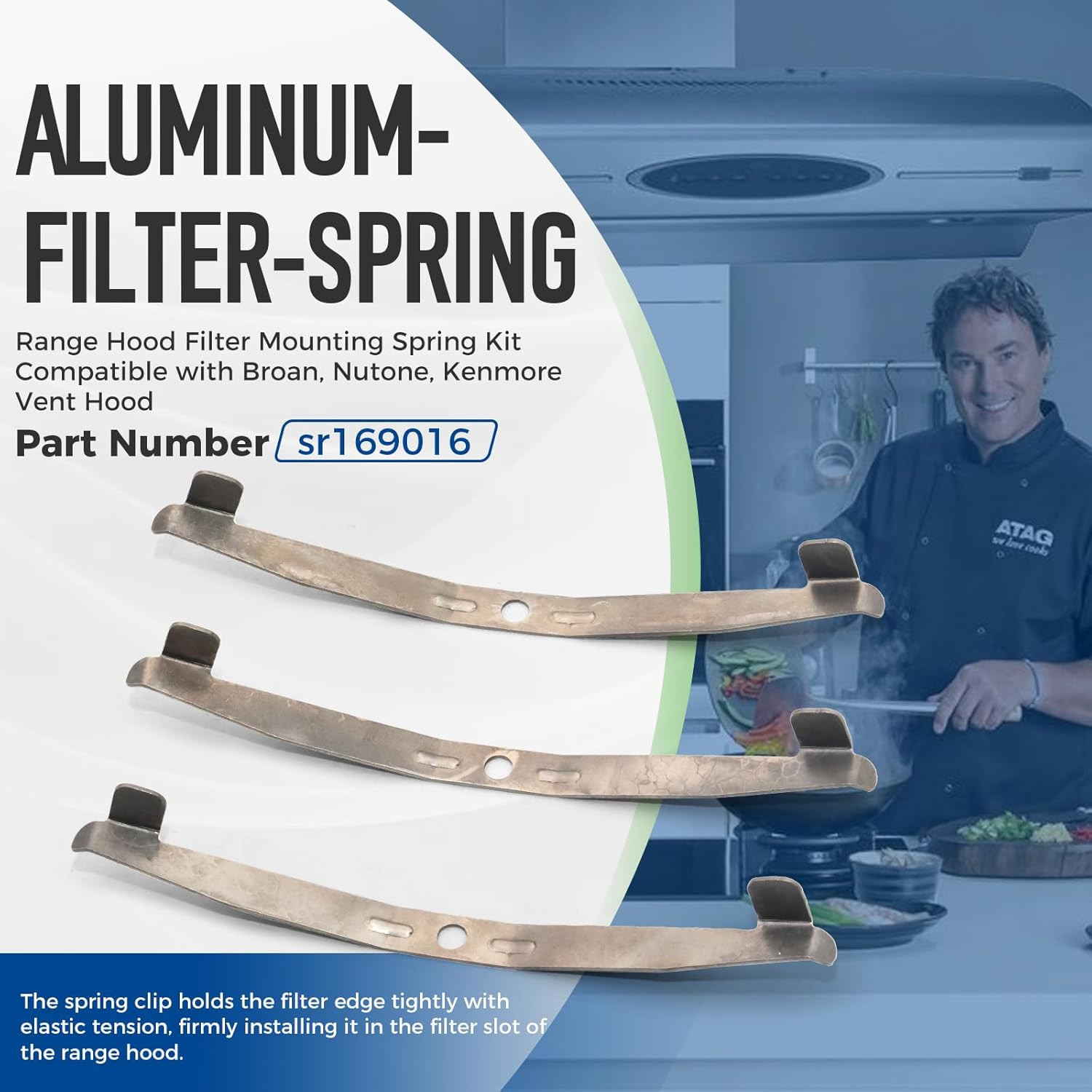 SR169016 Aluminum-Filter-Spring Range Hood Filter Mounting Spring Kit Compatible with Broan, Nutone, Kenmore Vent Hood, Replaces AP3380265, 1173049, R169001, Pack of 3
