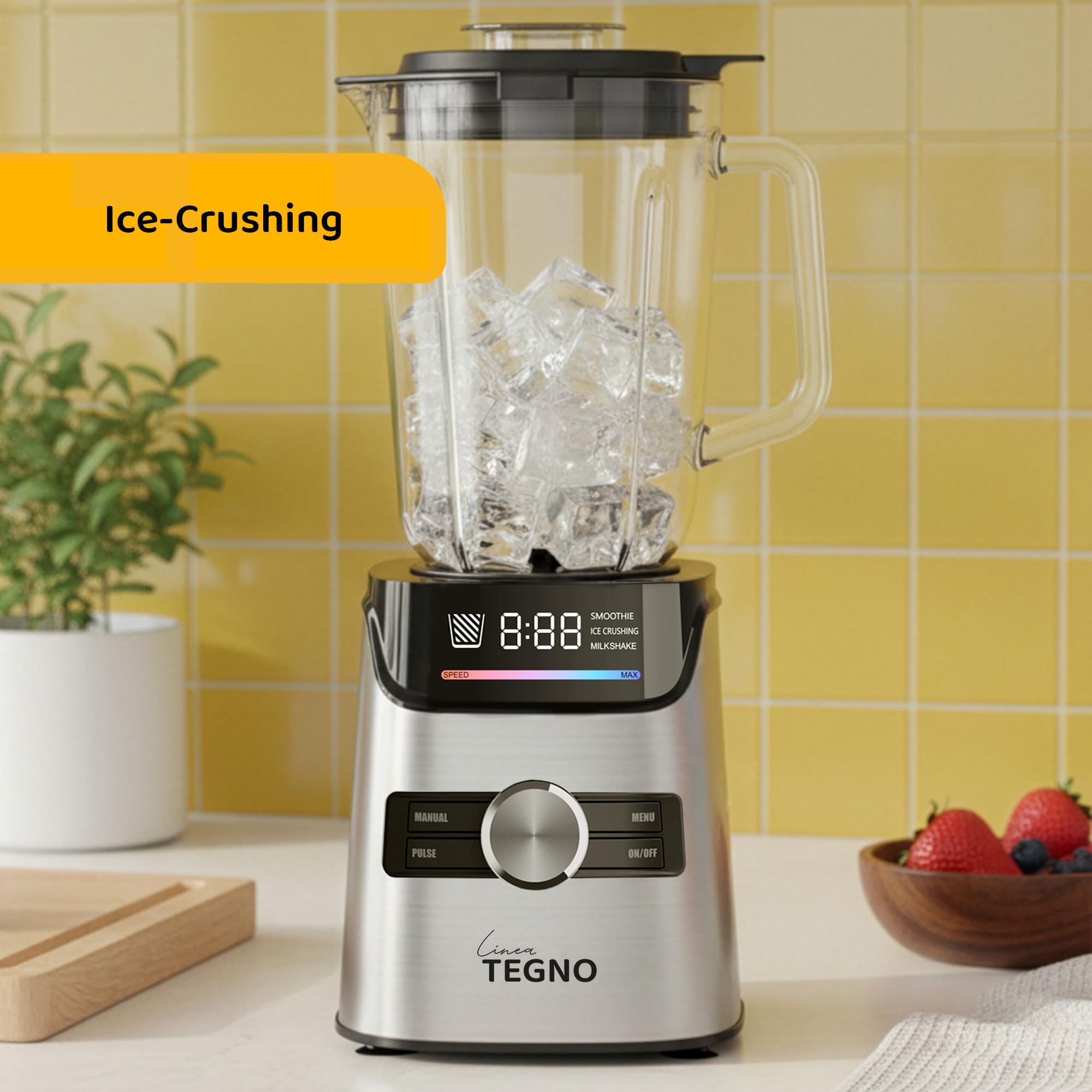 Power Blender - Linea Tegno – Profi Standmixer & Smoothie Maker – 1400W Hochleistungsmixer mit 1,7L Glasbehälter, LED-Display & 250ml Kaffeemühle – Edelstahl
