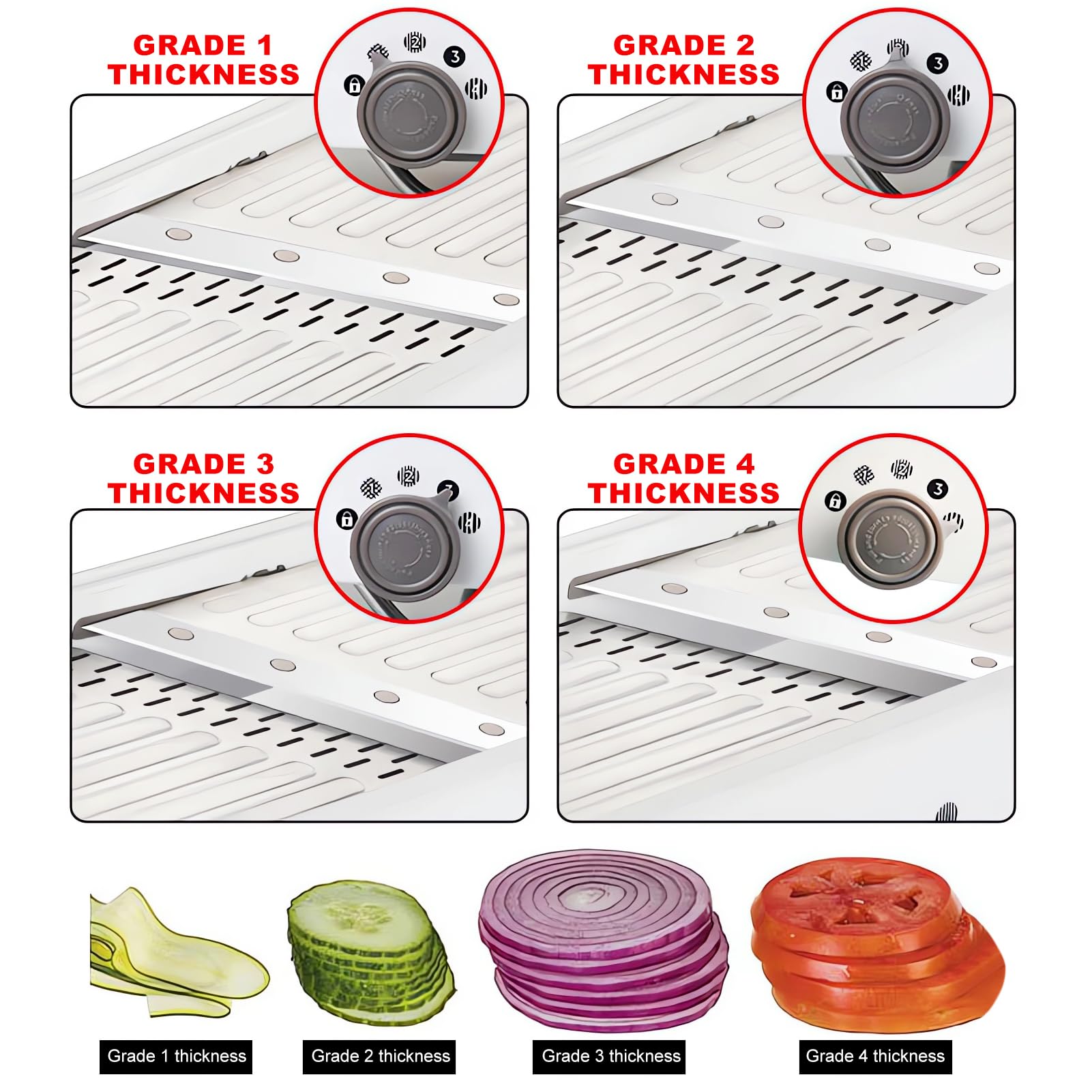 All-in-One-Mandolina per Verdure Professionale, Mandolina Affettatrice Regolabile, Taglia Verdure Manuale con Lame Regolabili Integrate, Tagliaverdure Multifunzione per Cipolla Cetriolo Carote Frutta