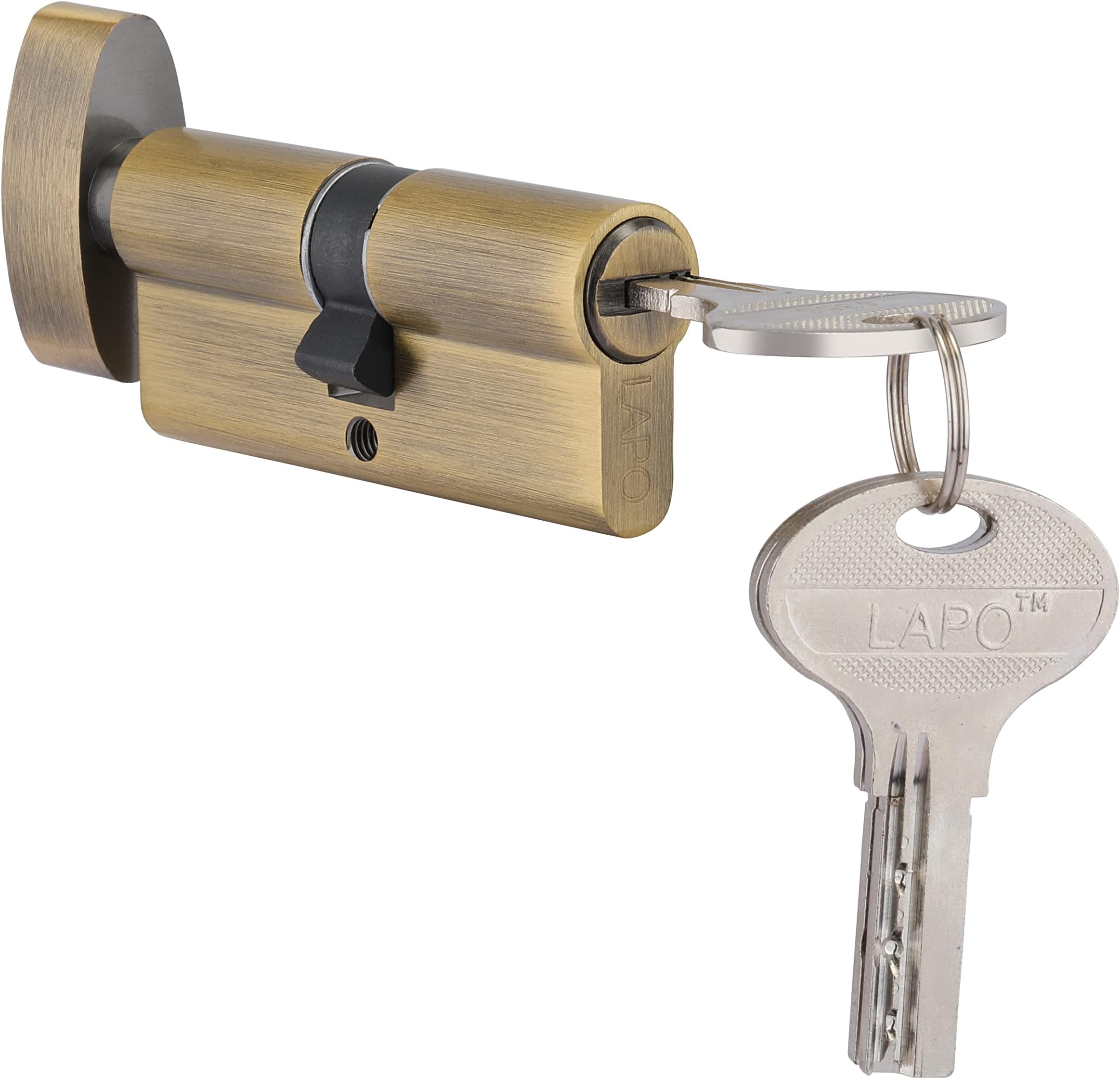 LAPO 70 mm Brass Cylinder Lock for Mortise Handle Lock Fittings for Wooden Door | Cylinder with 3 Brass Ultra Keys|Antique Finish -Pack of 1|