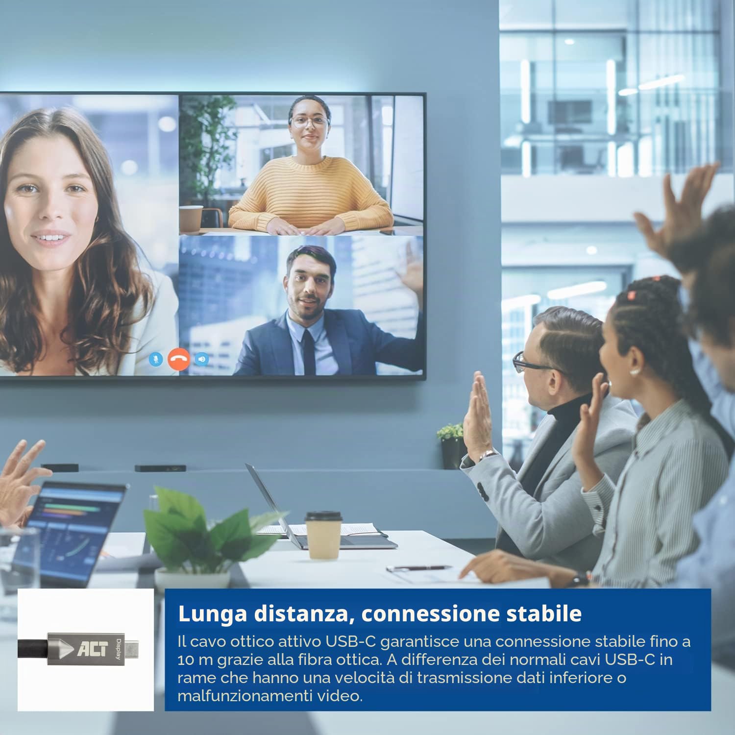 ACT Cavo ottico attivo USB C 7,5m USB 3.2 Gen2 10Gbps alta velocità cavo attivo in fibra ottica per videoconferenza Smartboard AK4307